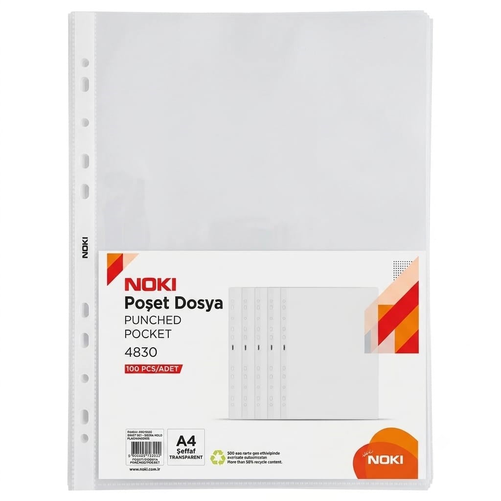 Noki Eko Şeffaf Poşet Dosya Delikli A4 100'lü Paket