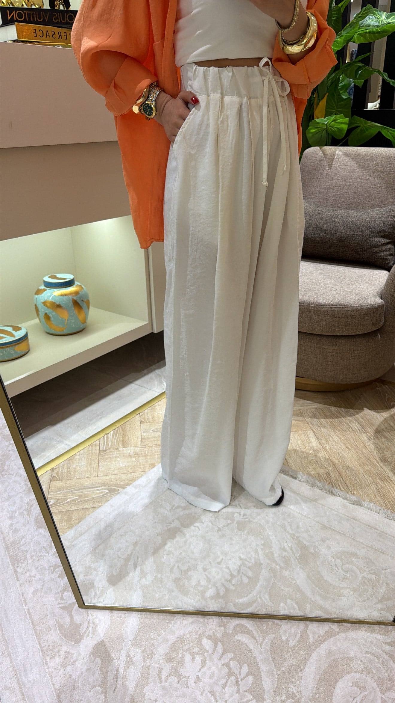 BEYAZ LASTİKLİ PANTOLON