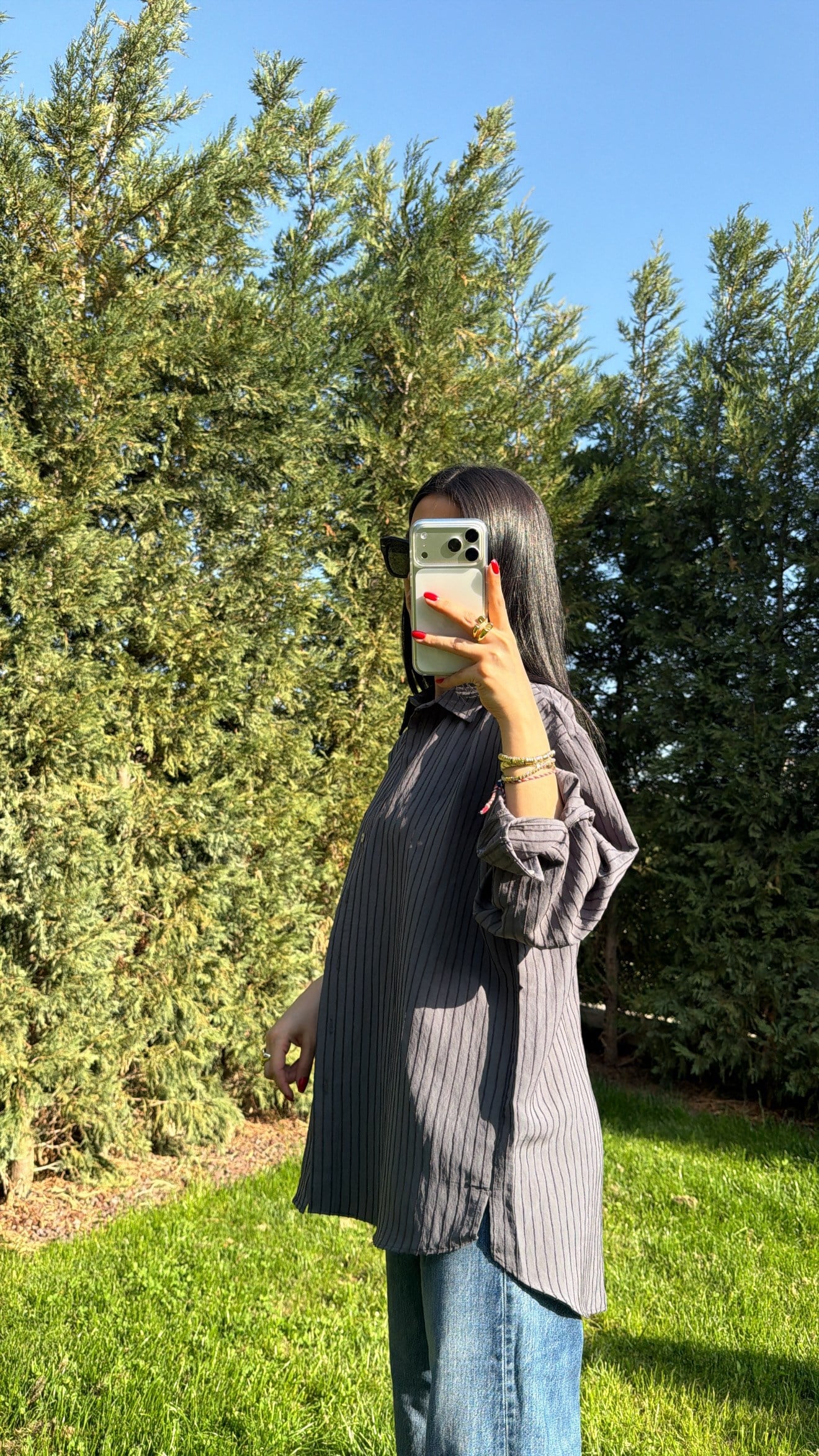 ÇİZGİLİ OVERSIZE GÖMLEK GRİ