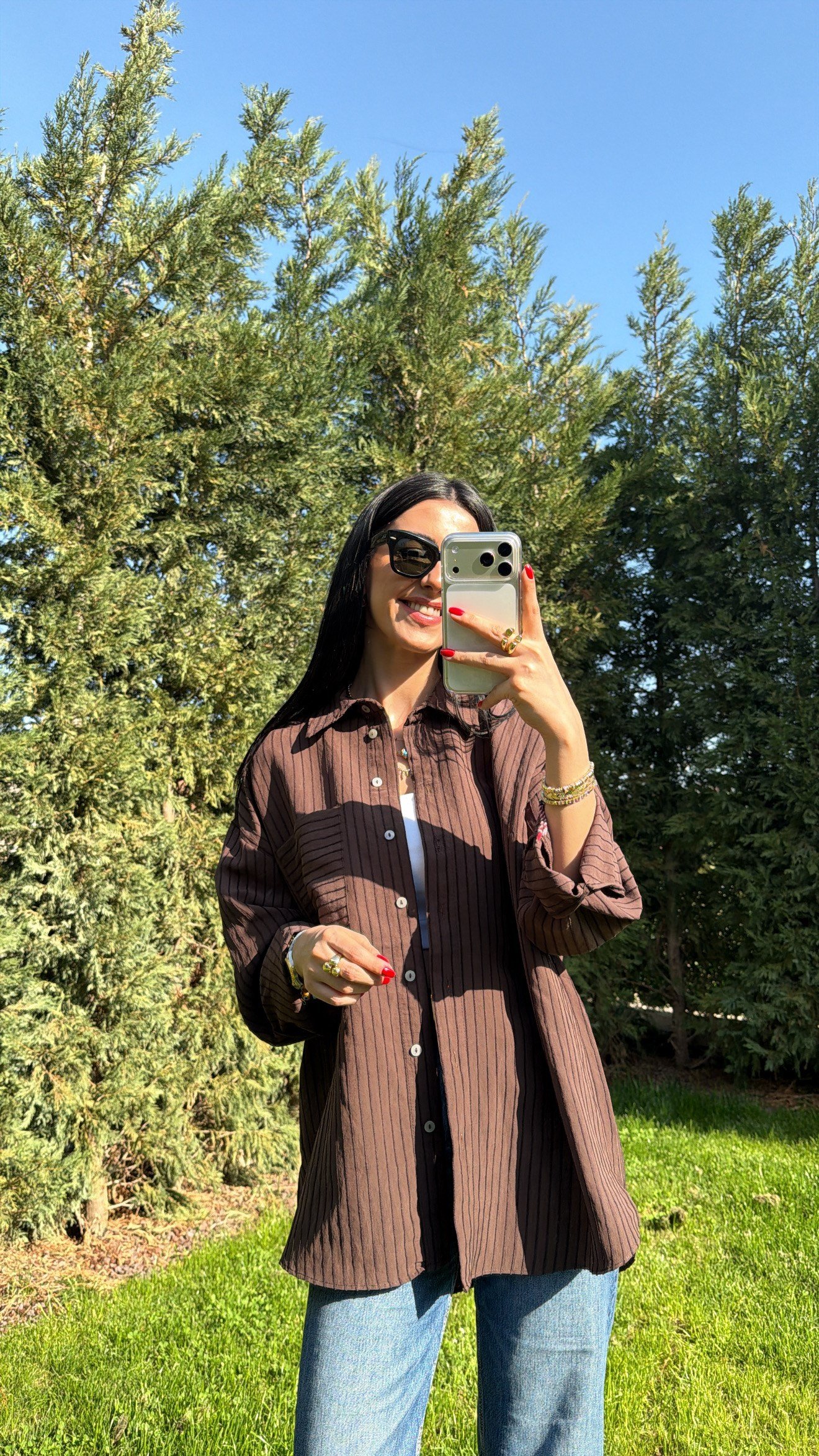 ÇİZGİLİ OVERSIZE GÖMLEK KAHVERENGİ