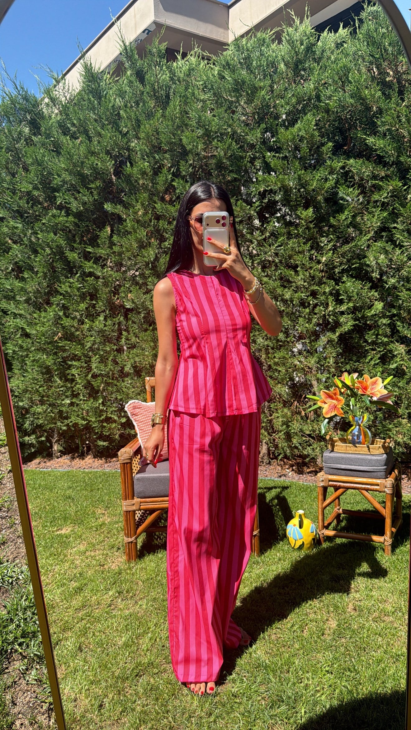 PEMBE ÇİZGİLİ BLUZ TAKIM