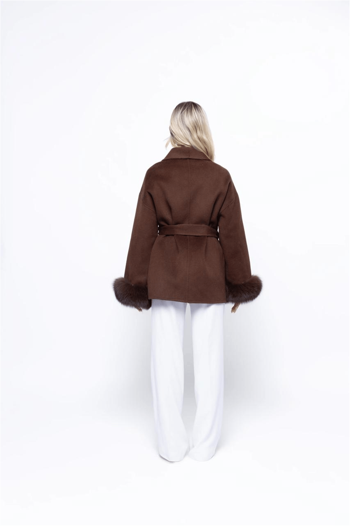 THE CHELSEA FUR CUFF SHORT COAT - BROWN