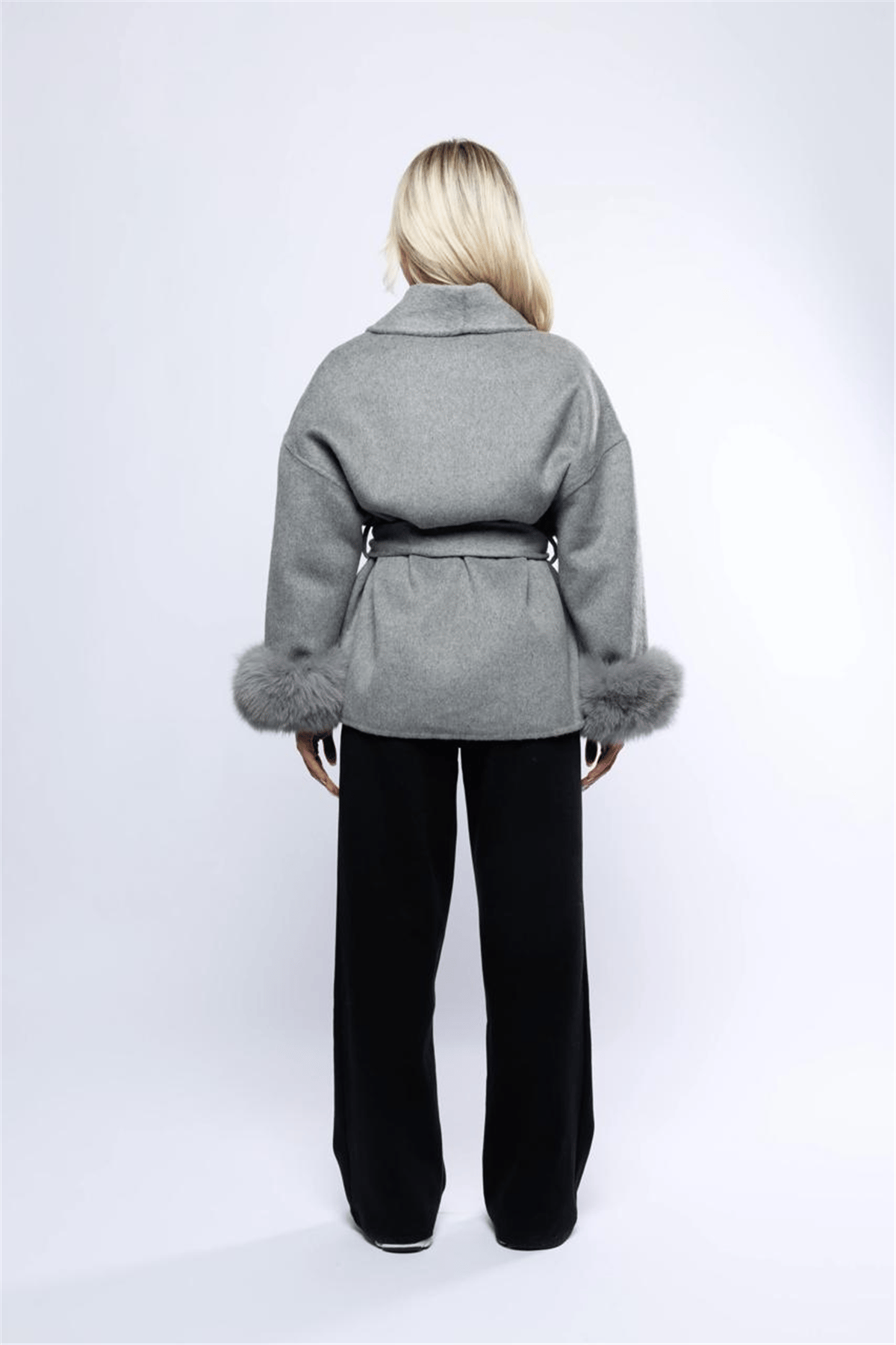 THE CHELSEA FUR CUFF SHORT COAT - GREY