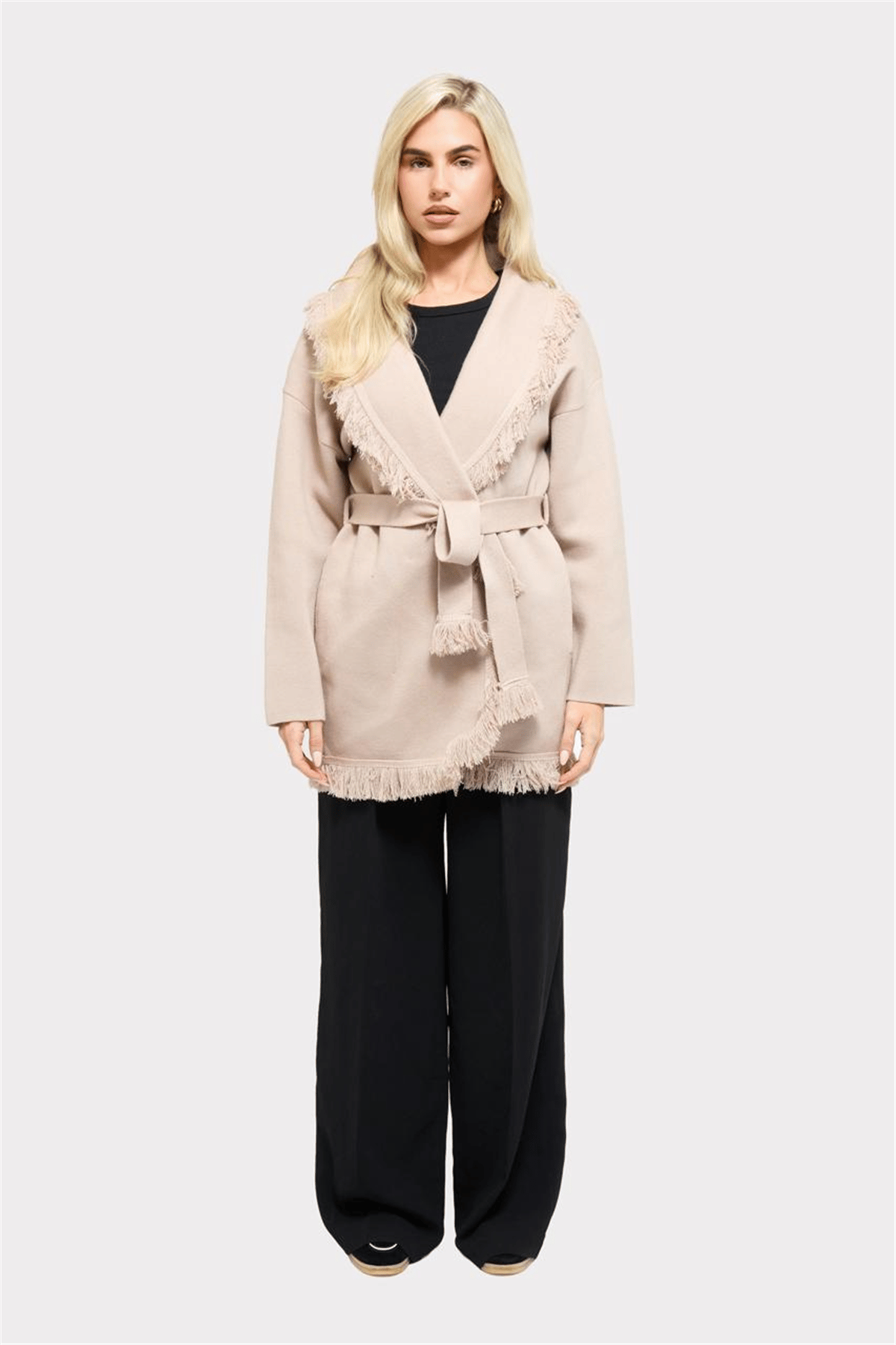 THE COMO FUR CUFF CARDIGAN - BEIGE