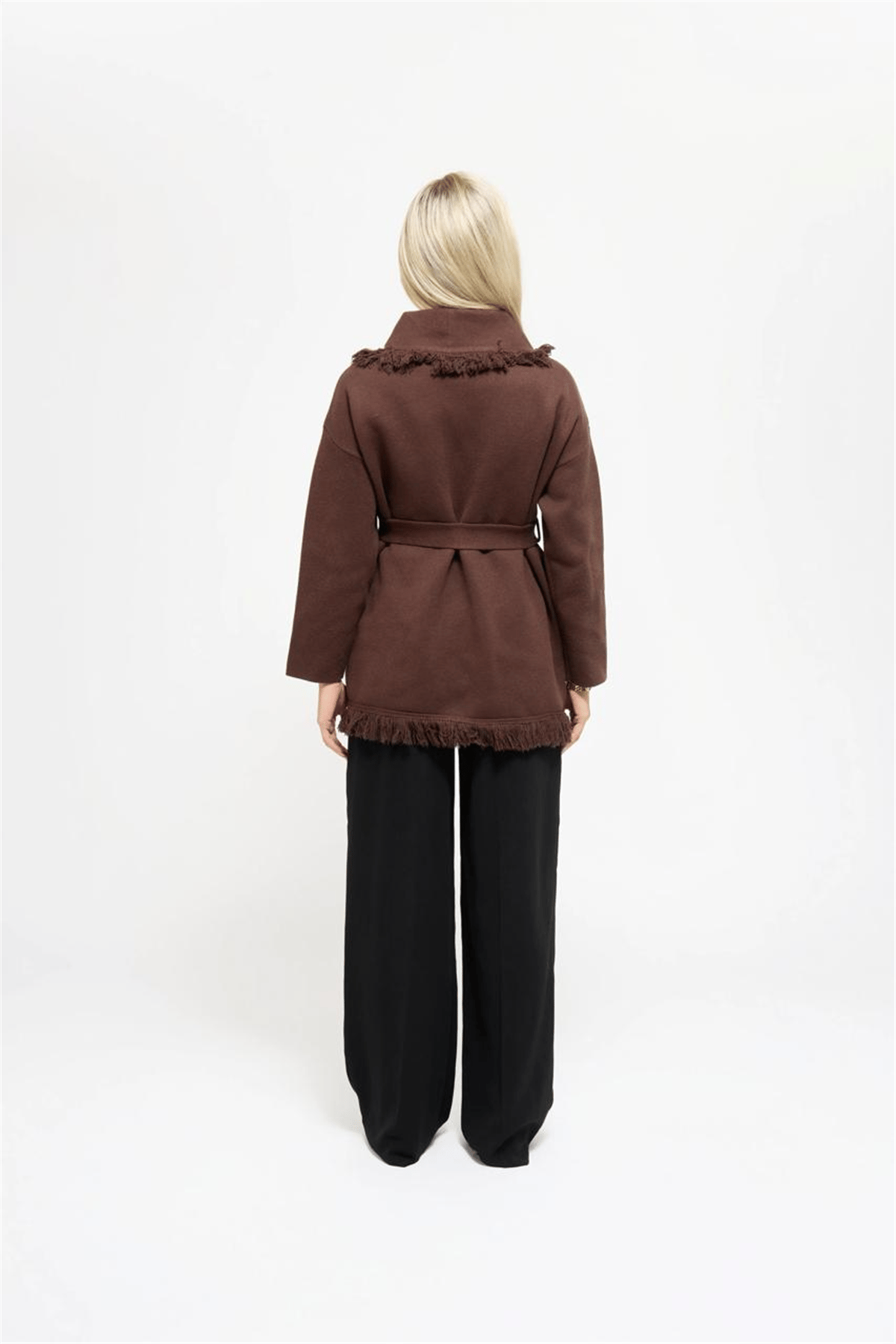 THE COMO FUR CUFF CARDIGAN - BROWN