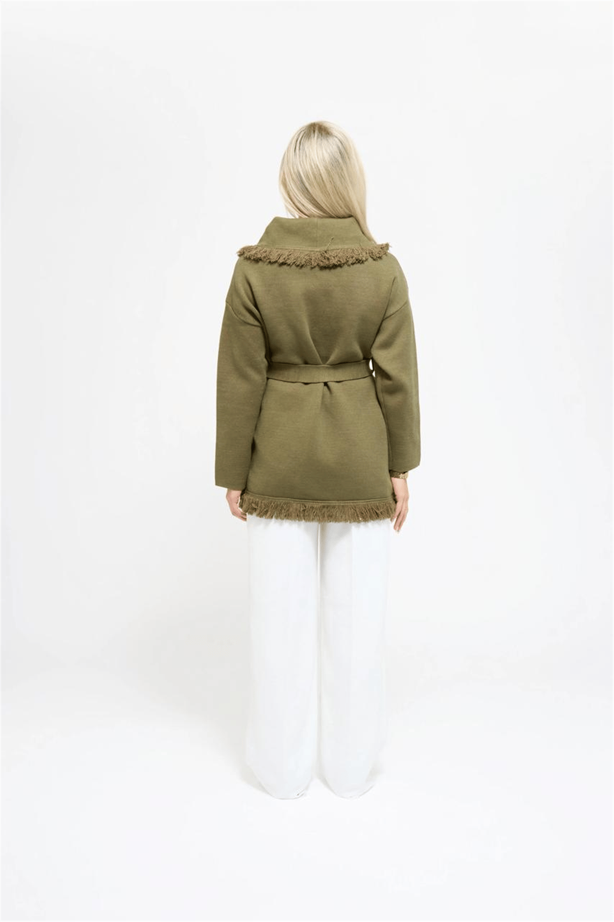 THE COMO FUR CUFF CARDIGAN - OLIVE GREEN