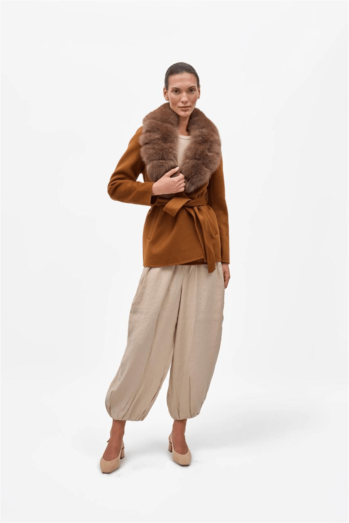 THE GROSVENOR FUR COLLAR COAT - TAN