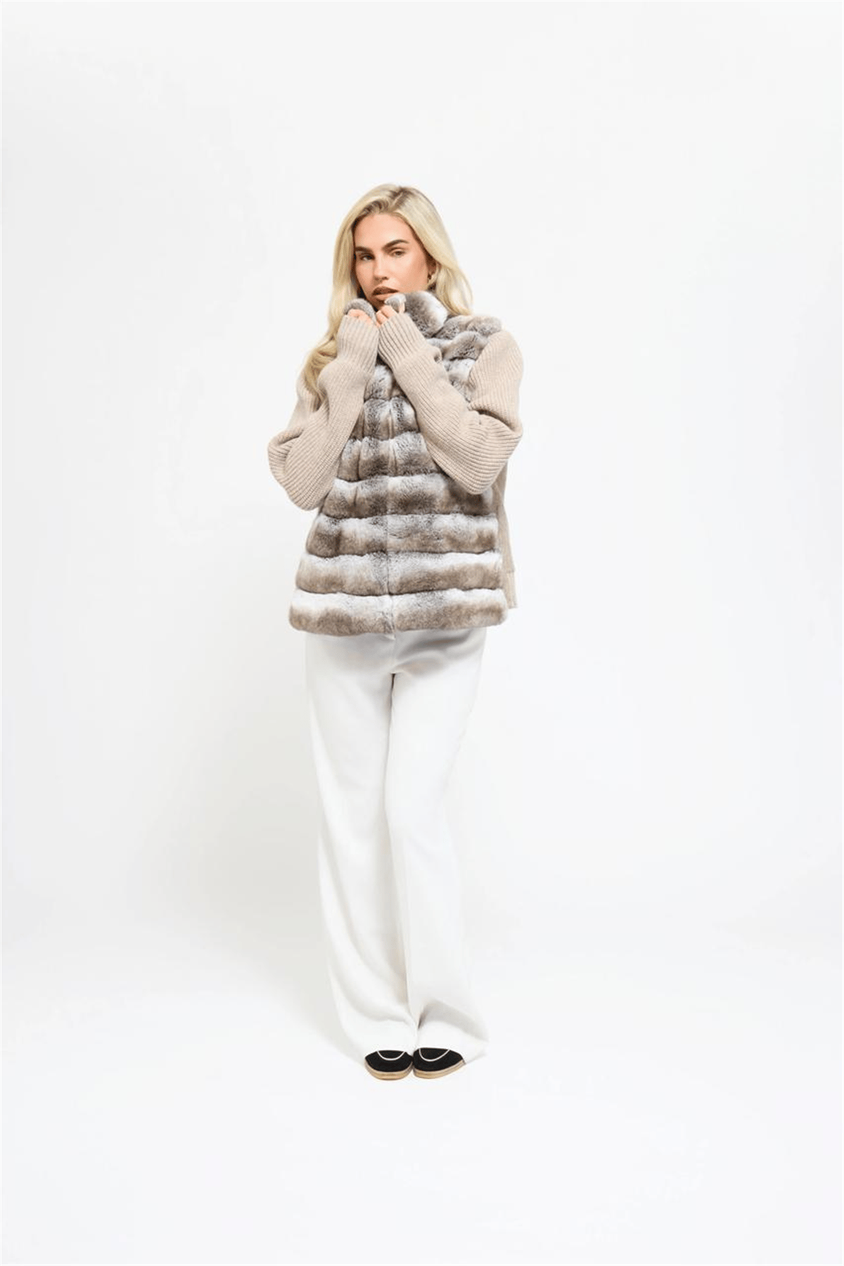 THE MOSCOW REX FUR PANEL JACKET - BEIGE