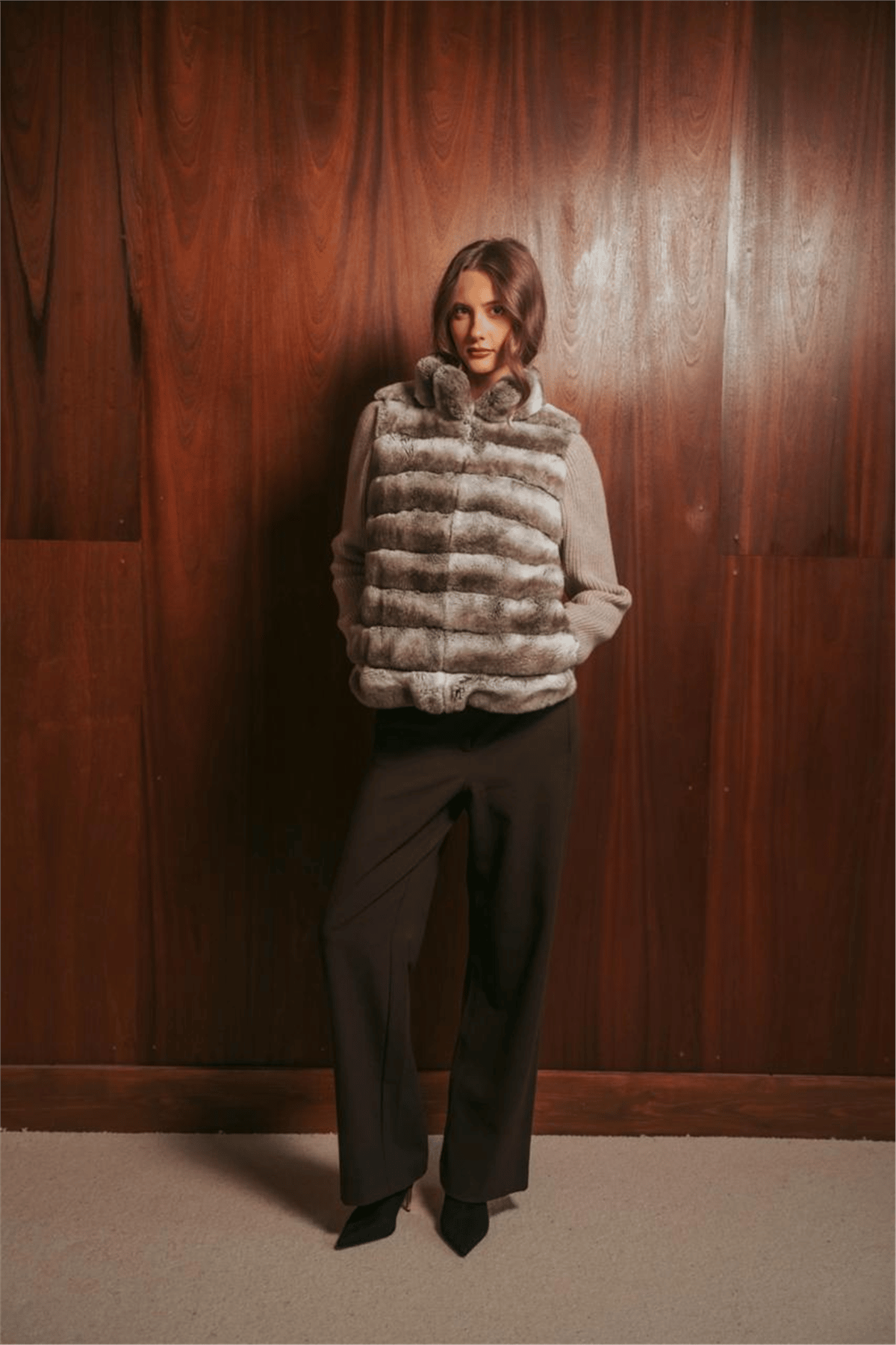 THE MOSCOW REX FUR PANEL JACKET - BEIGE