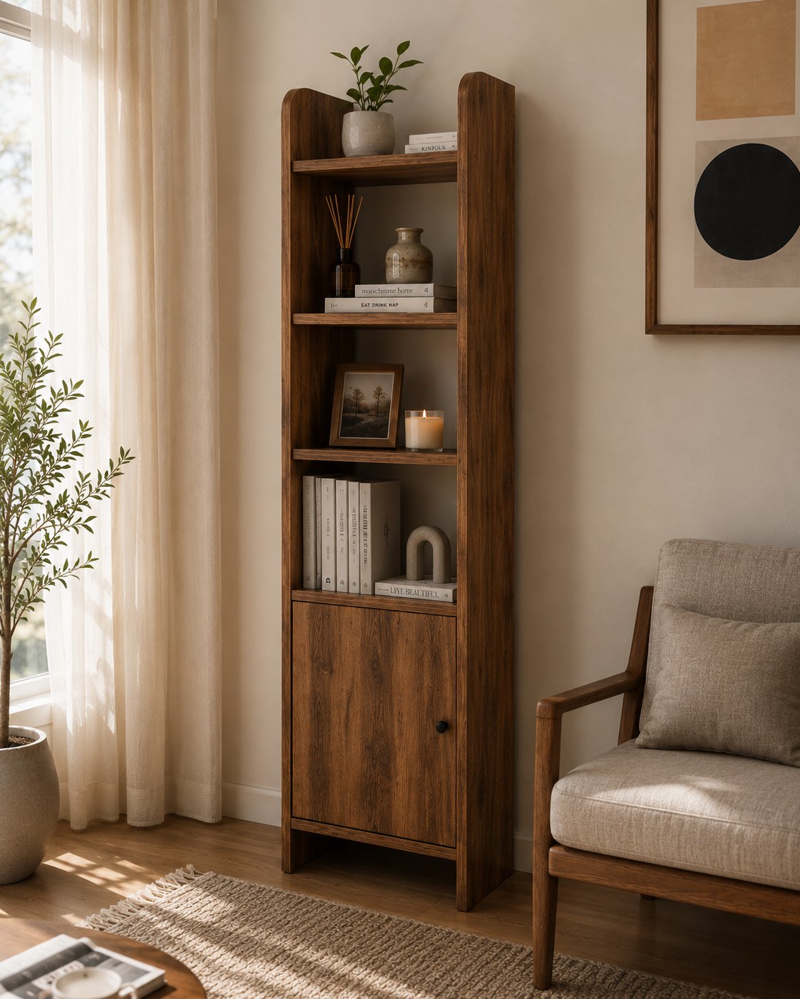 Asya Oval Hatlı Kapaklı Kitaplık