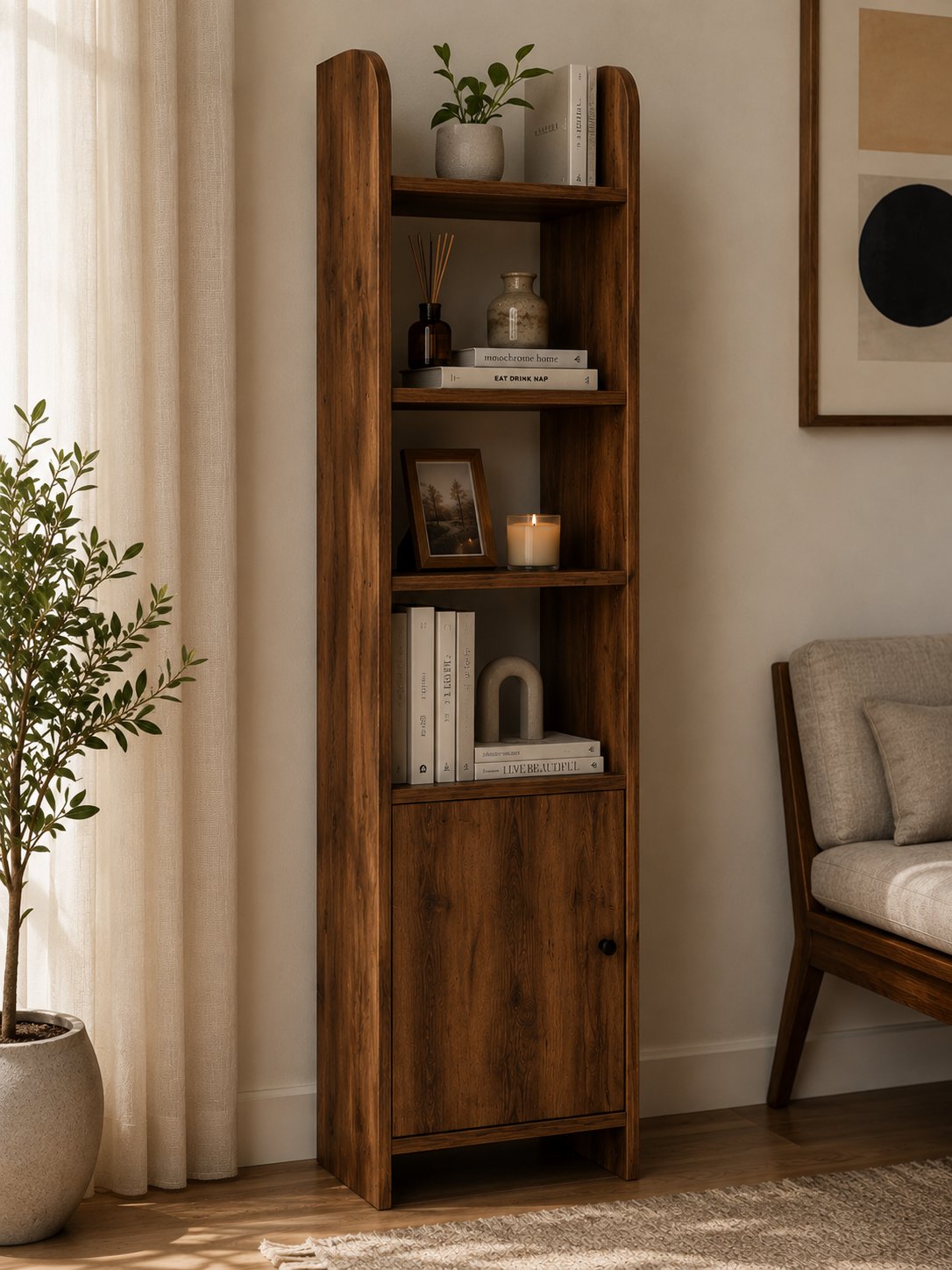 Asya Oval Hatlı Kapaklı Kitaplık