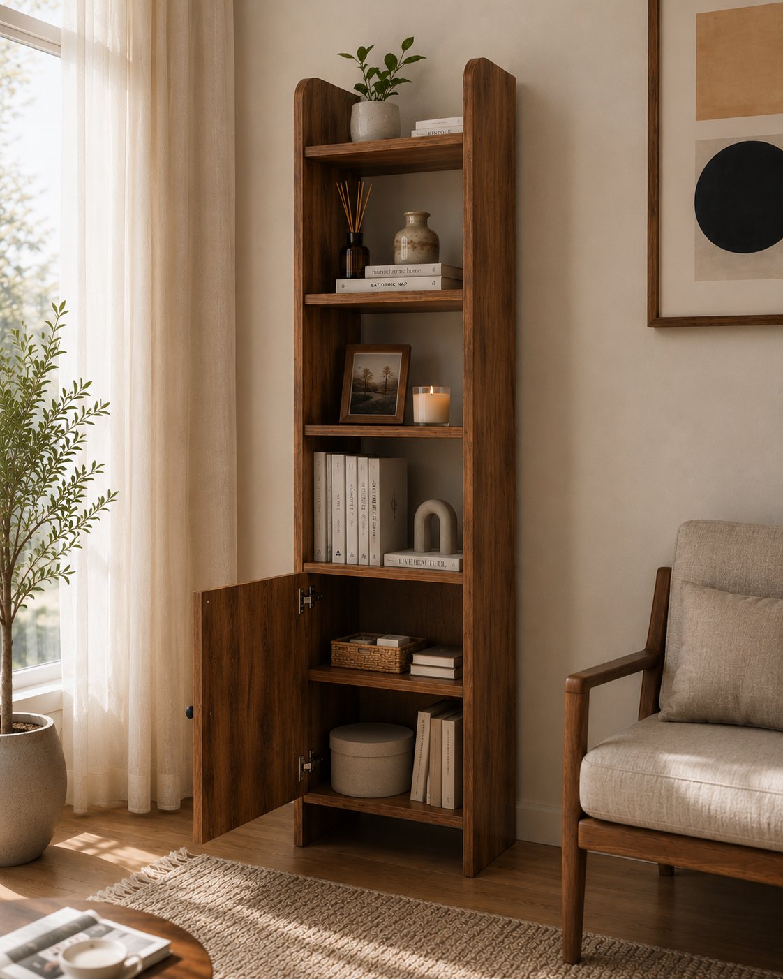Asya Oval Hatlı Kapaklı Kitaplık