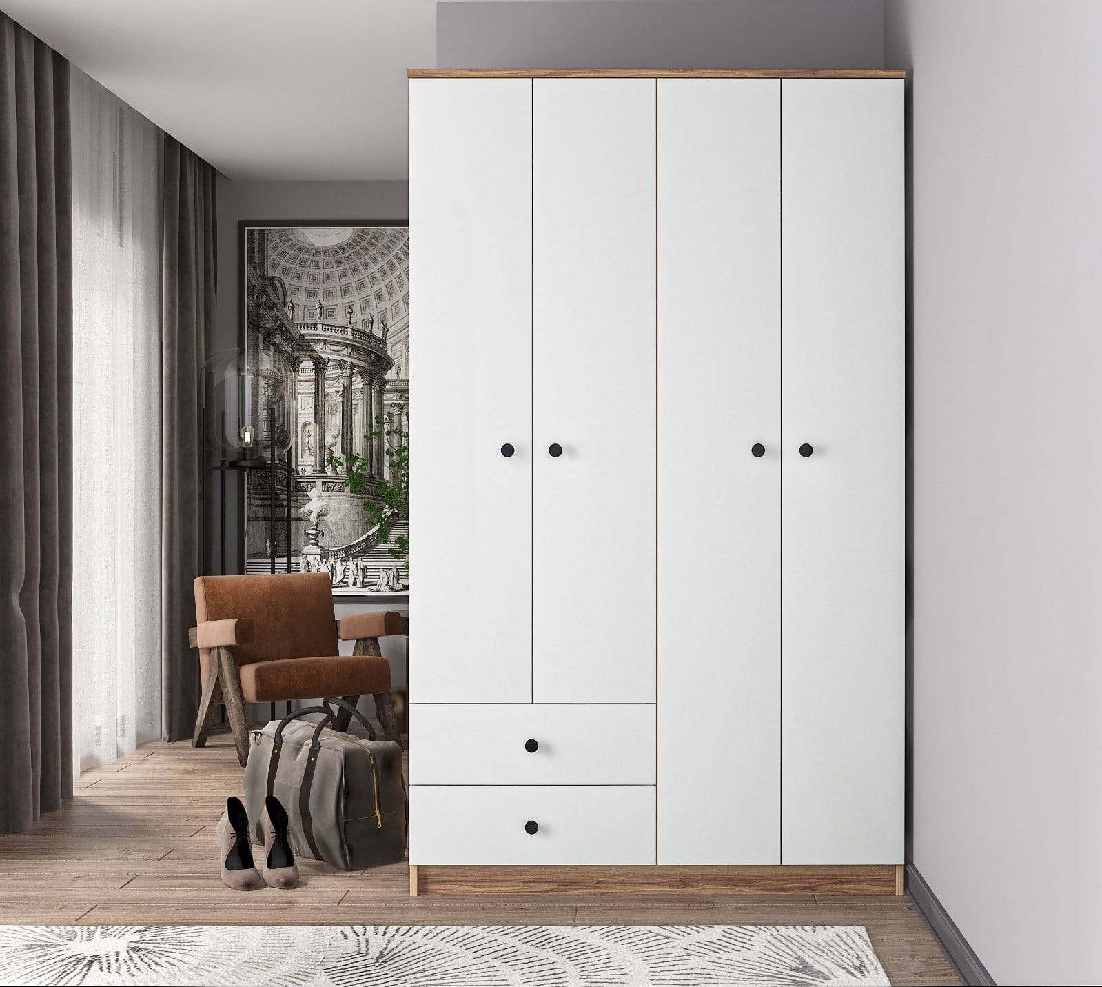 Aura 4 Kapak 2 Çekmeceli Gardırop