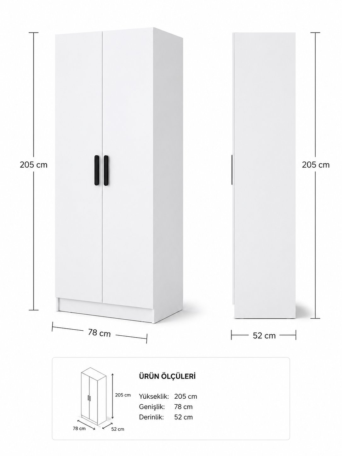 Gani Home SELEN 2 Kapaklı Gardırop M-2  | Modern Elbise Dolabı