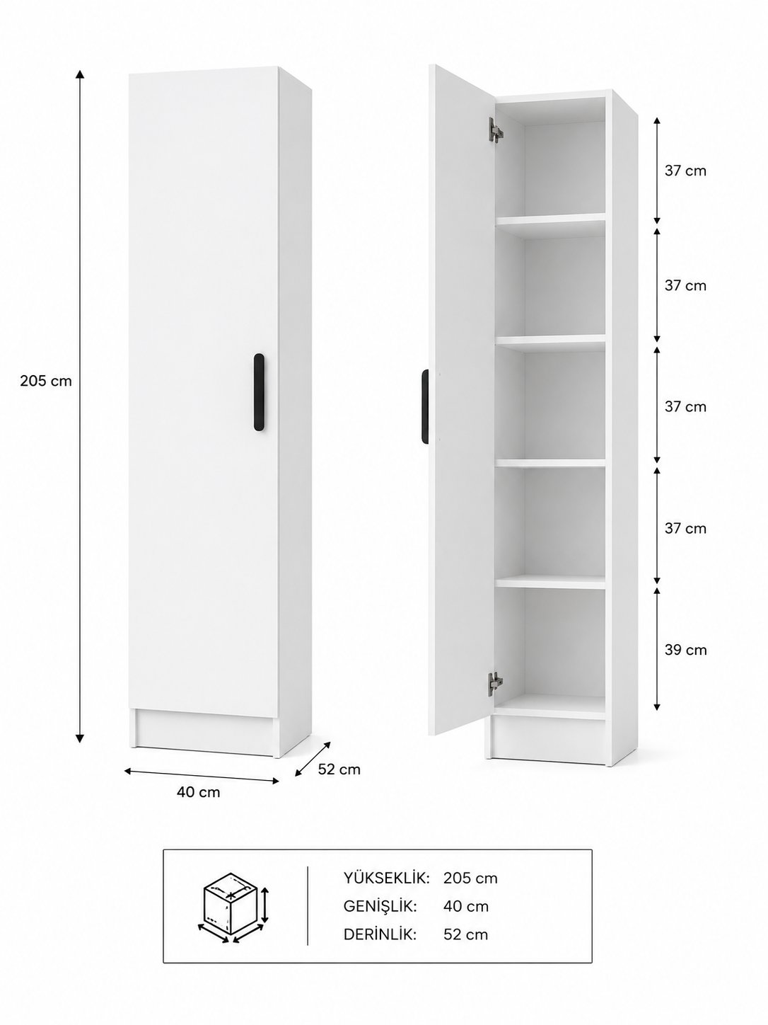 Gani Home SELEN Tek Kapaklı Raflı Gardırop M-1 | Çok Amaçlı Elbise Dolabı