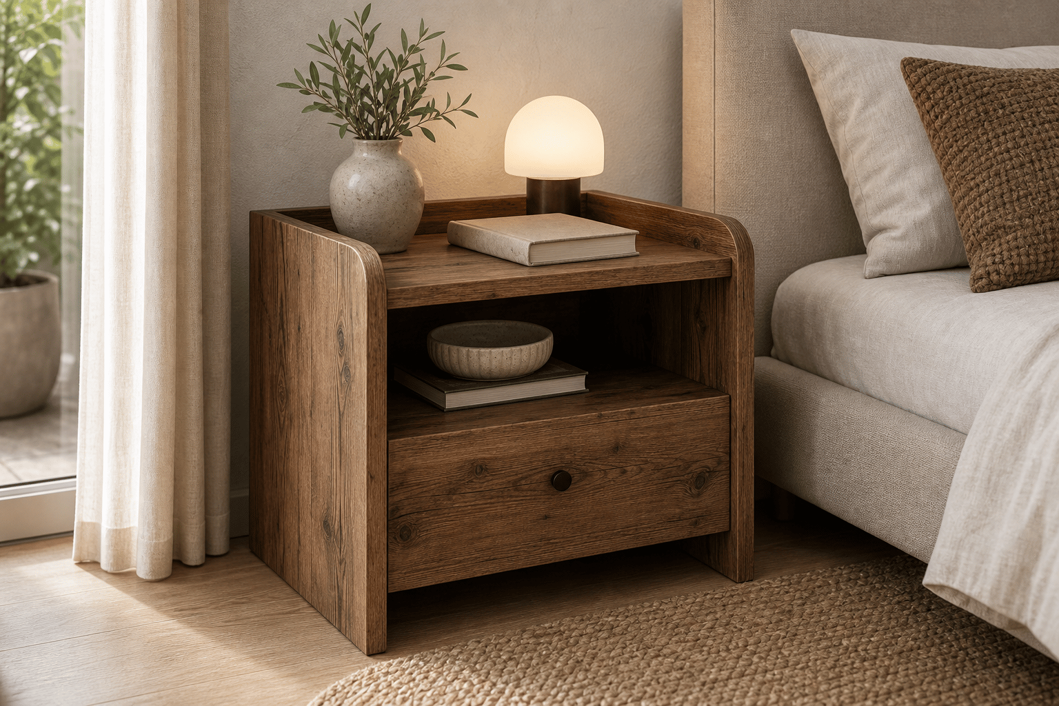 GaniHome Asya Modern Komodin - Çekmeceli ve Raflı Yatak Odası Sehpası Gece Masası