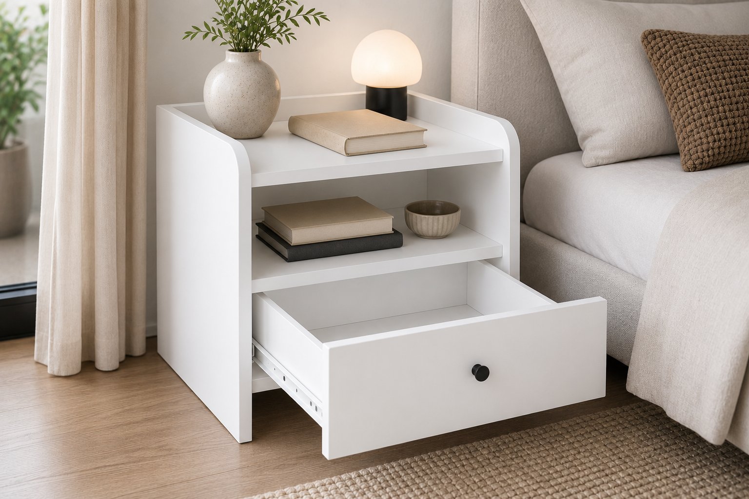 GaniHome Asya Modern Komodin - Çekmeceli ve Raflı Yatak Odası Sehpası Gece Masası