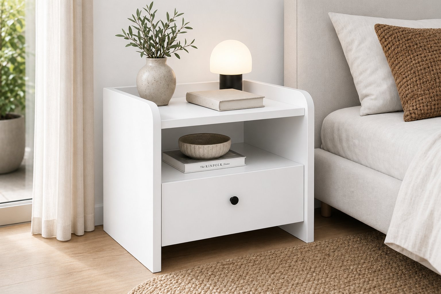 GaniHome Asya Modern Komodin - Çekmeceli ve Raflı Yatak Odası Sehpası Gece Masası
