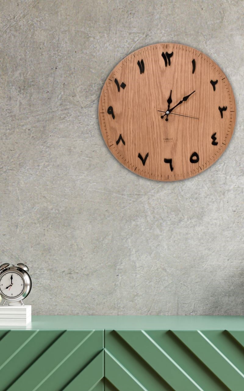 GaniHome Gani Home Arapça Rakamlı Meşe Duvar Saati Ev Dekorasyonu