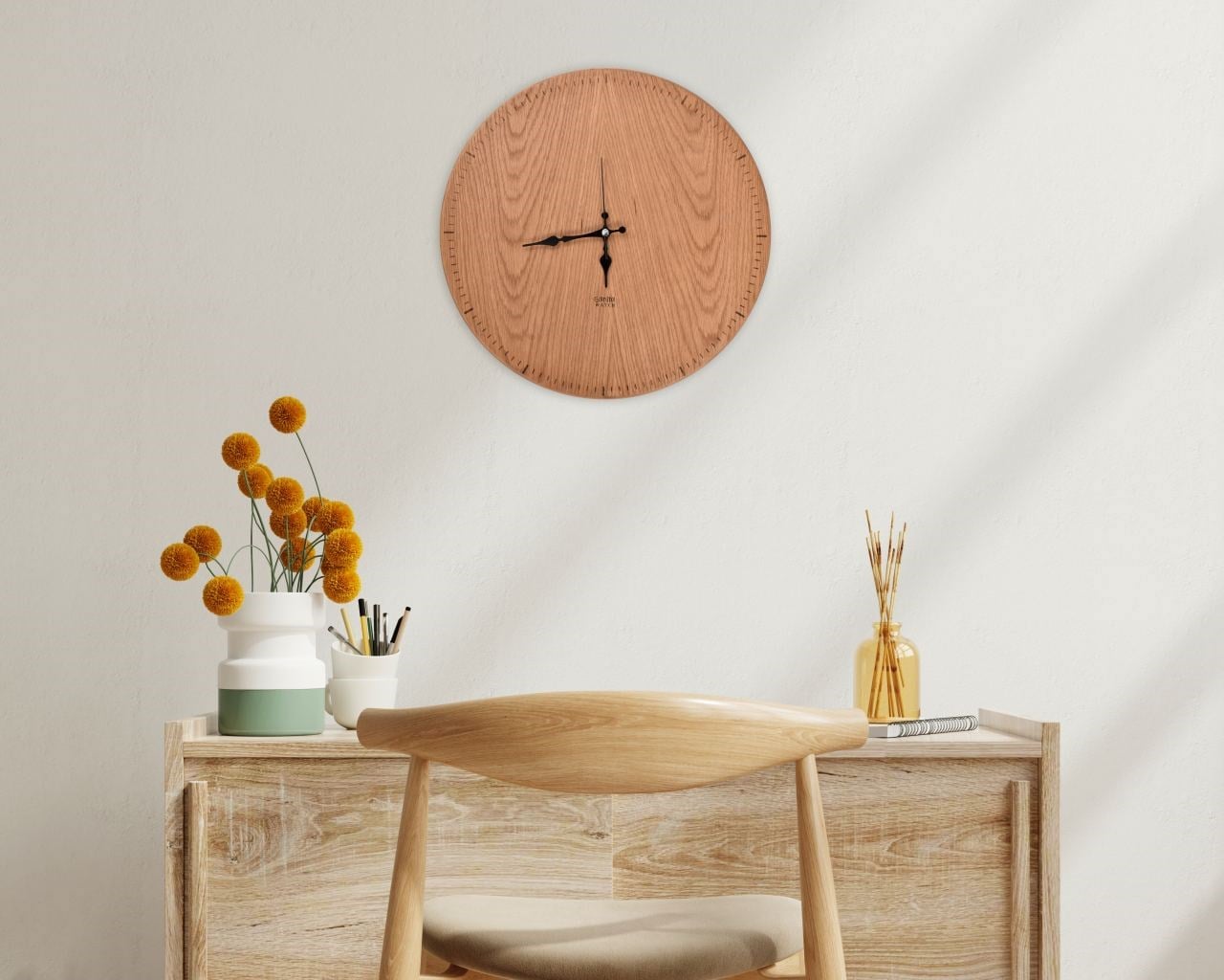 GaniHome Gani Home Arapça Rakamlı Meşe Duvar Saati Ev Dekorasyonu