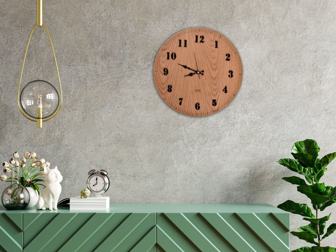 GaniHome Gani Home Arapça Rakamlı Meşe Duvar Saati Ev Dekorasyonu