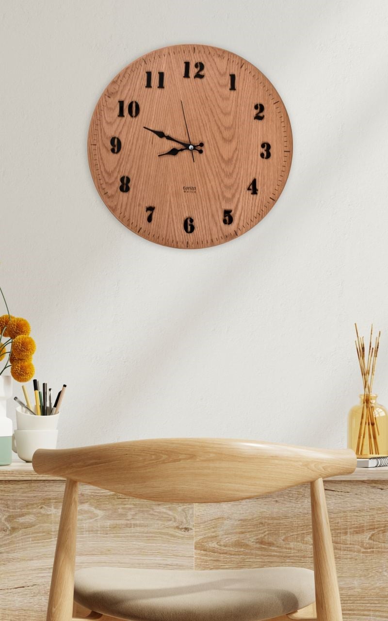 GaniHome Gani Home Arapça Rakamlı Meşe Duvar Saati Ev Dekorasyonu