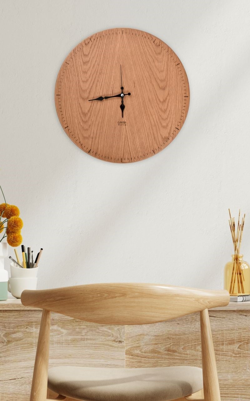 GaniHome Gani Home Arapça Rakamlı Meşe Duvar Saati Ev Dekorasyonu