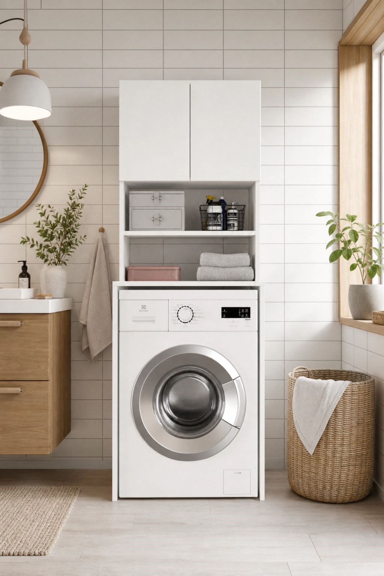 GaniHome Vera-2 Kapaklı Çamaşır Makinesi Dolabı Banyo Dolabı