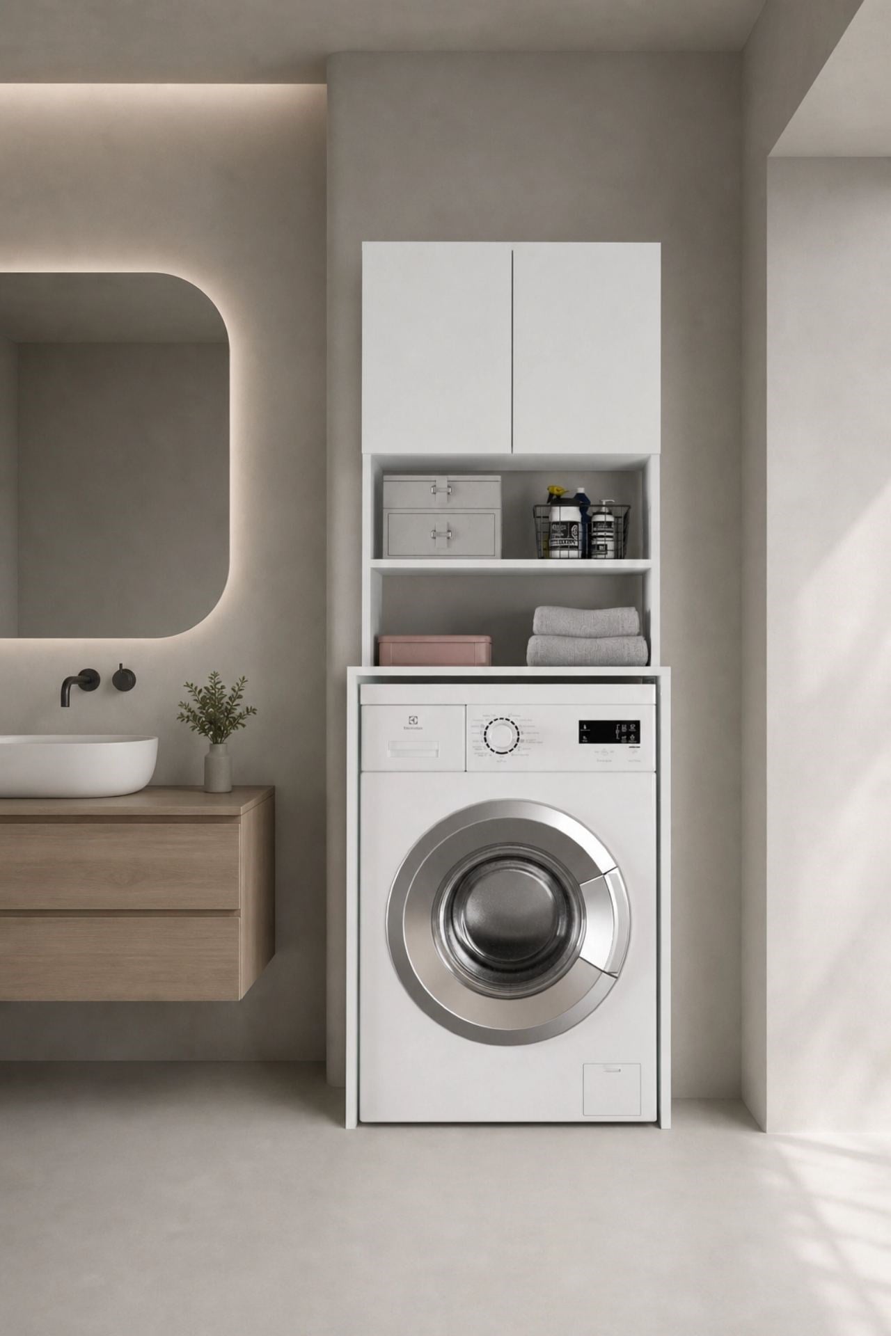GaniHome Vera-2 Kapaklı Çamaşır Makinesi Dolabı Banyo Dolabı