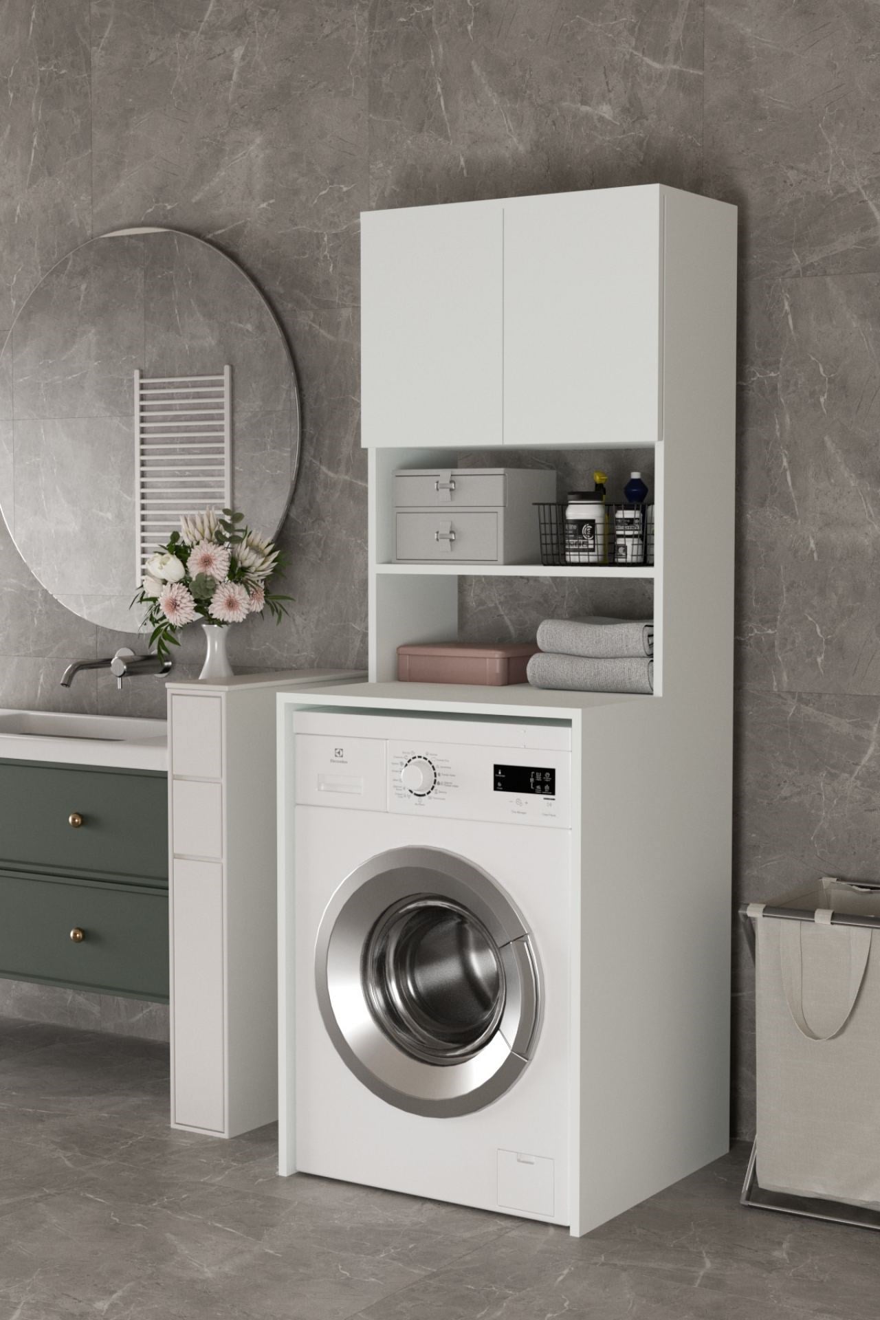 GaniHome Vera-2 Kapaklı Çamaşır Makinesi Dolabı Banyo Dolabı