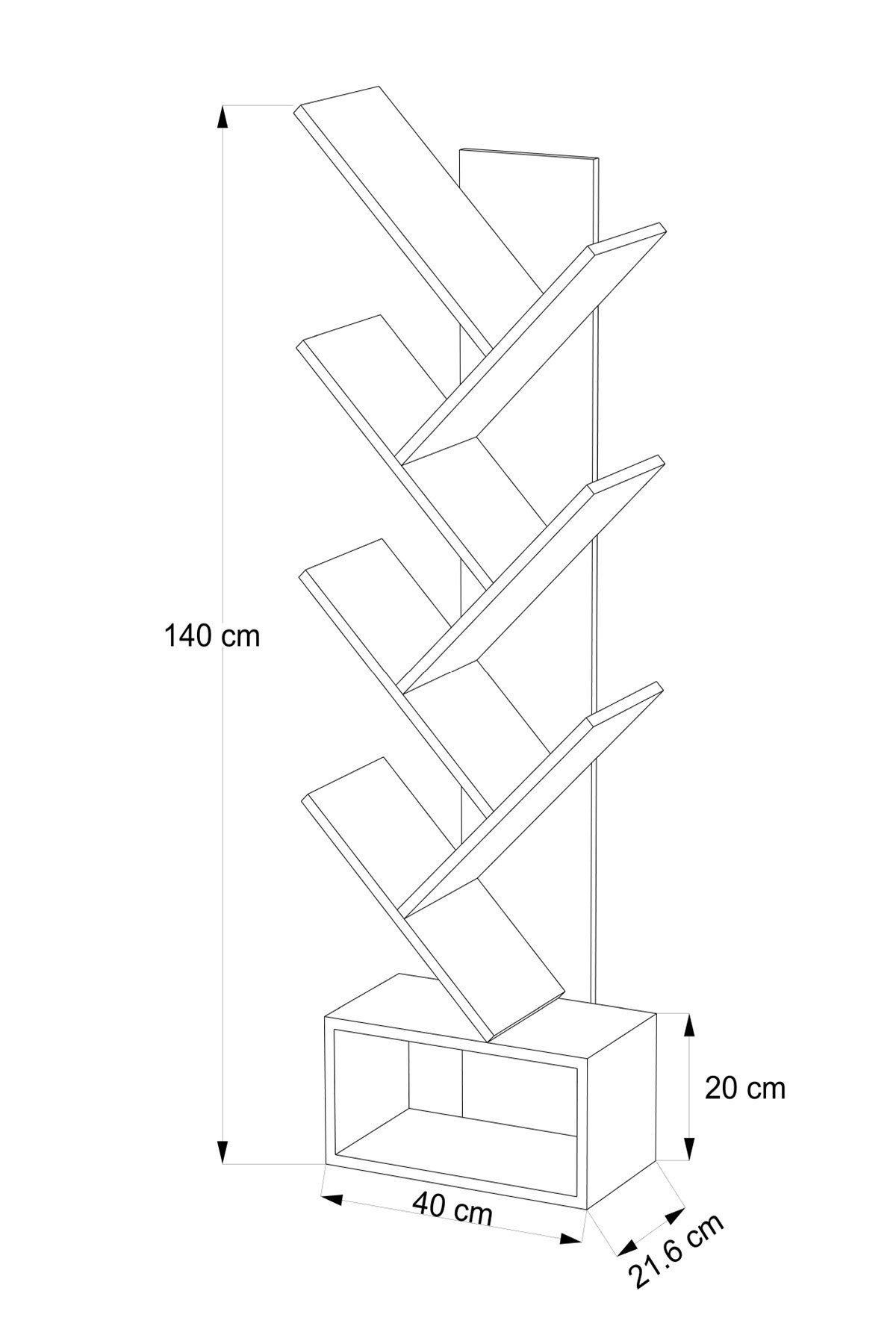 Kitap Ağacı Dekoratif Zigzag Kitaplık 140 cm