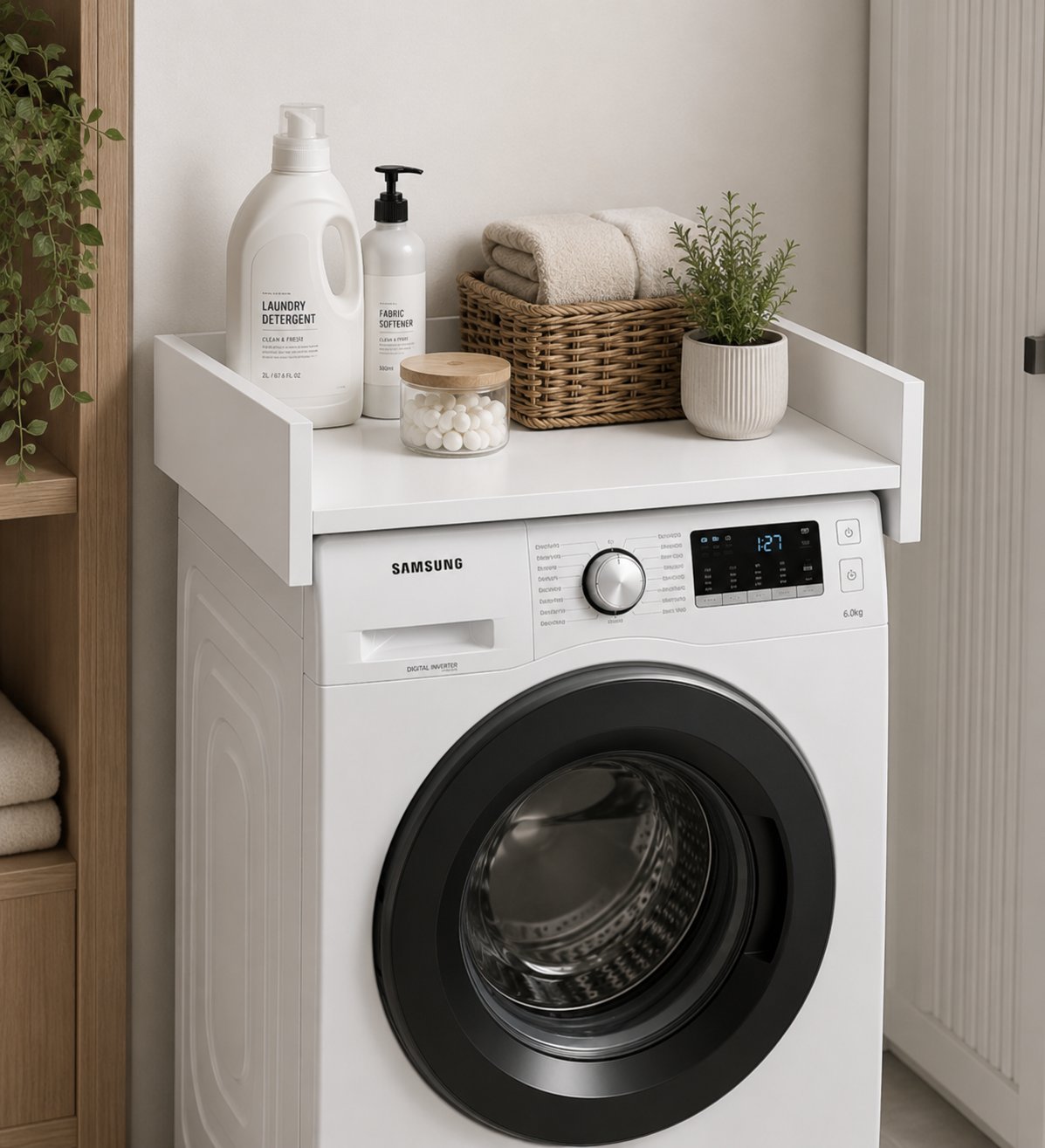 Vera Mini Çamaşır Makinesi Dolabı Üst Raf Organizer Beyaz