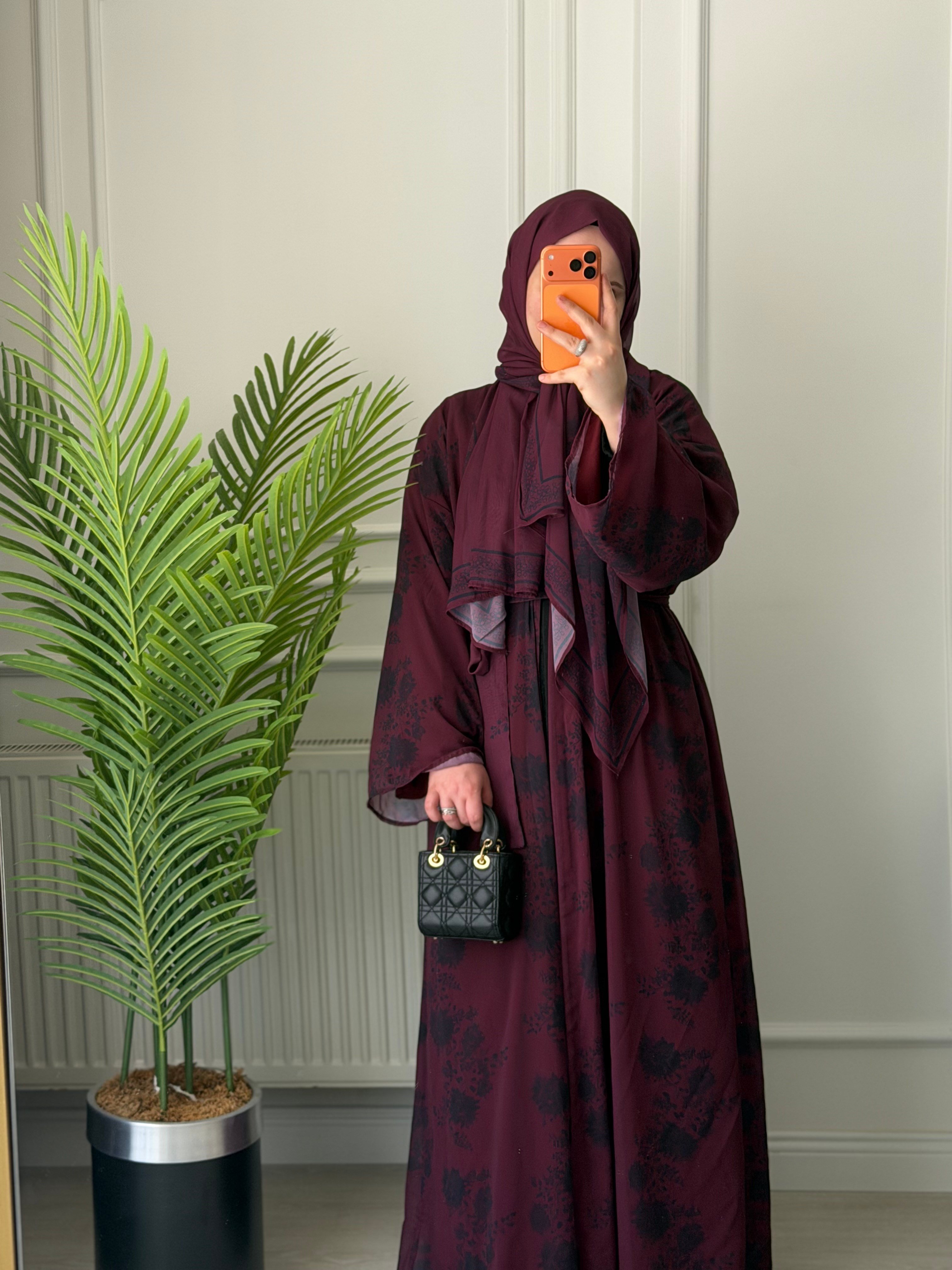 Hürrem Abaya Şal Takım - Bordo