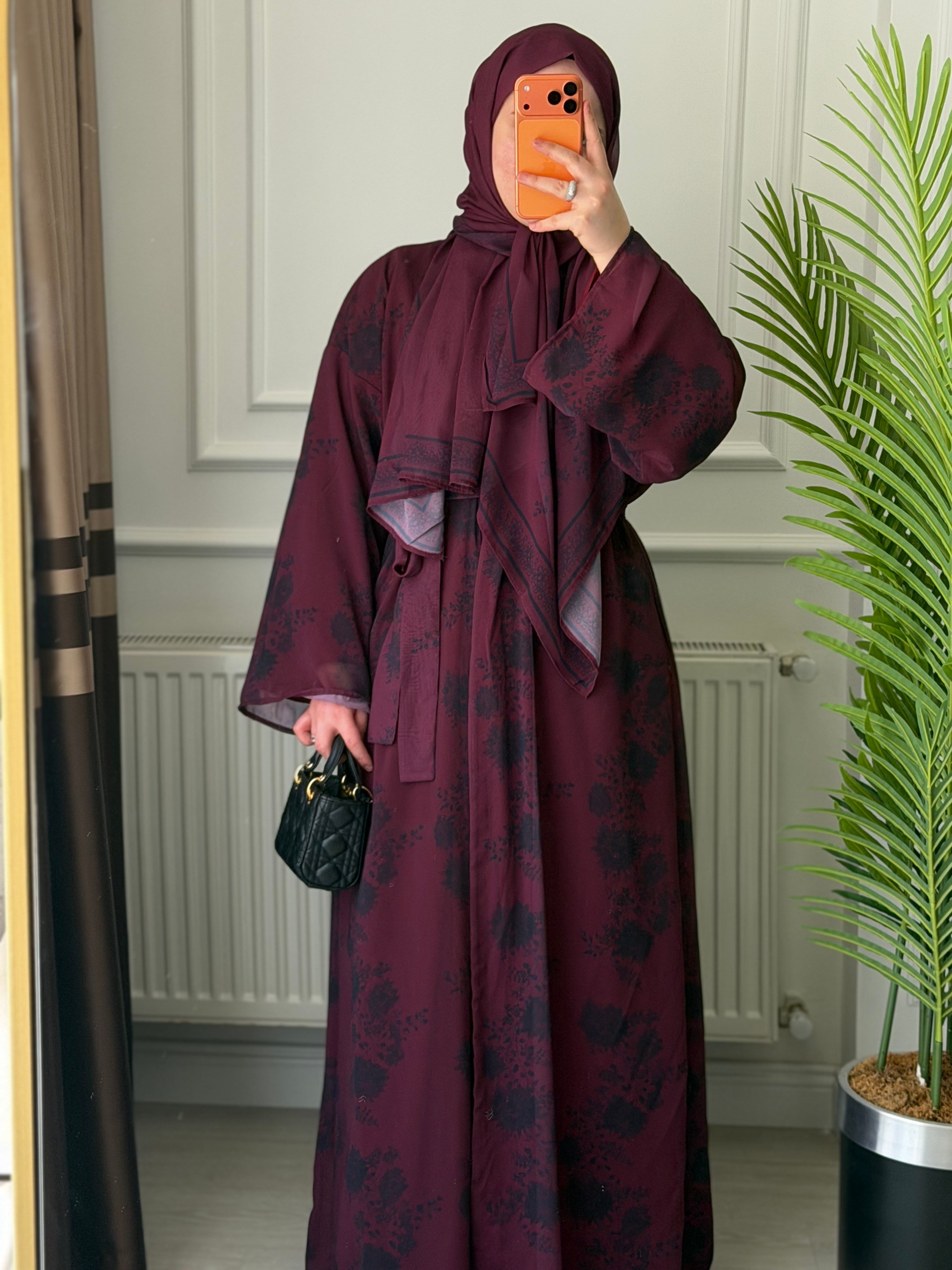 Hürrem Abaya Şal Takım - Bordo
