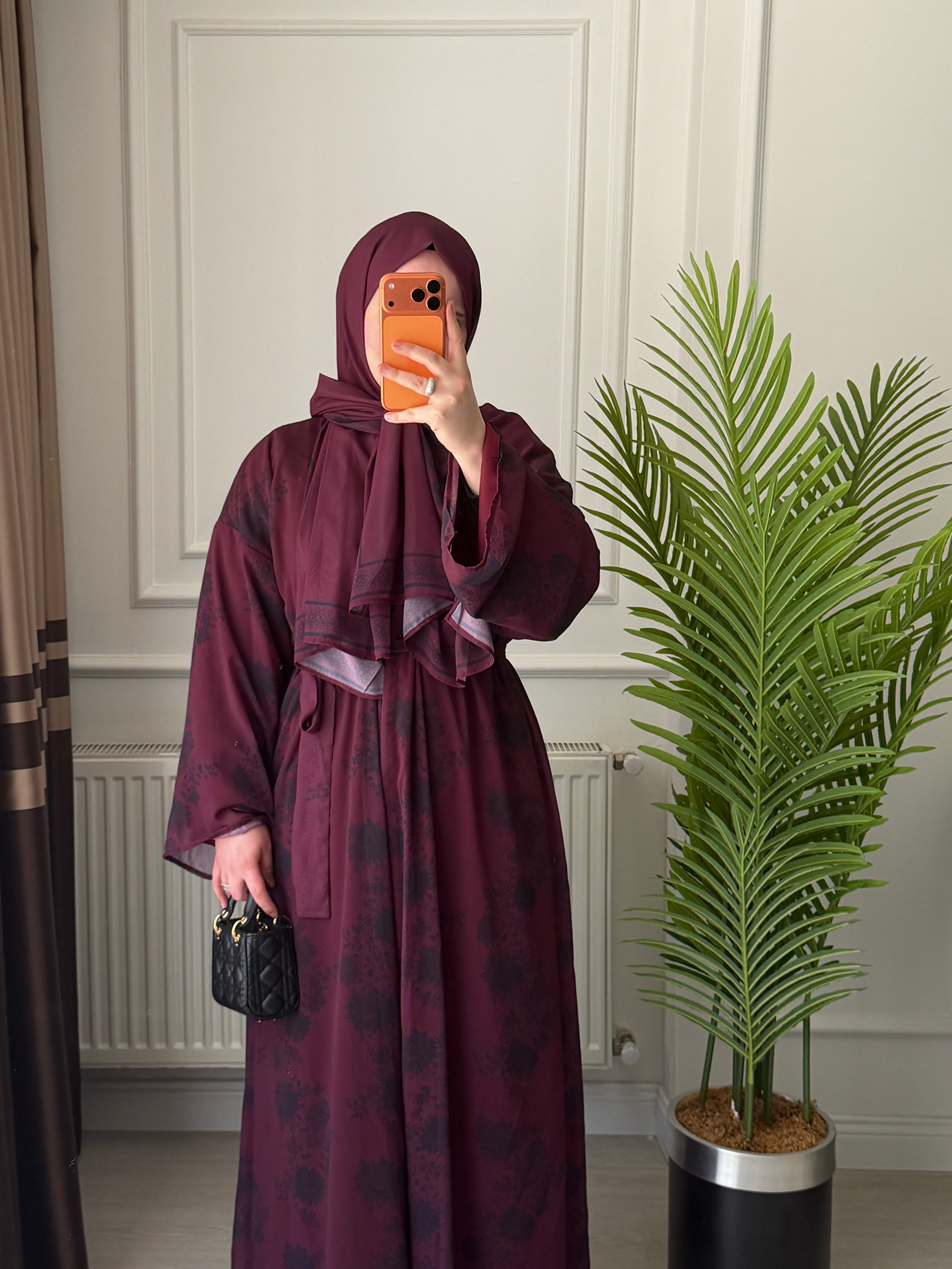 Hürrem Abaya Şal Takım - Bordo