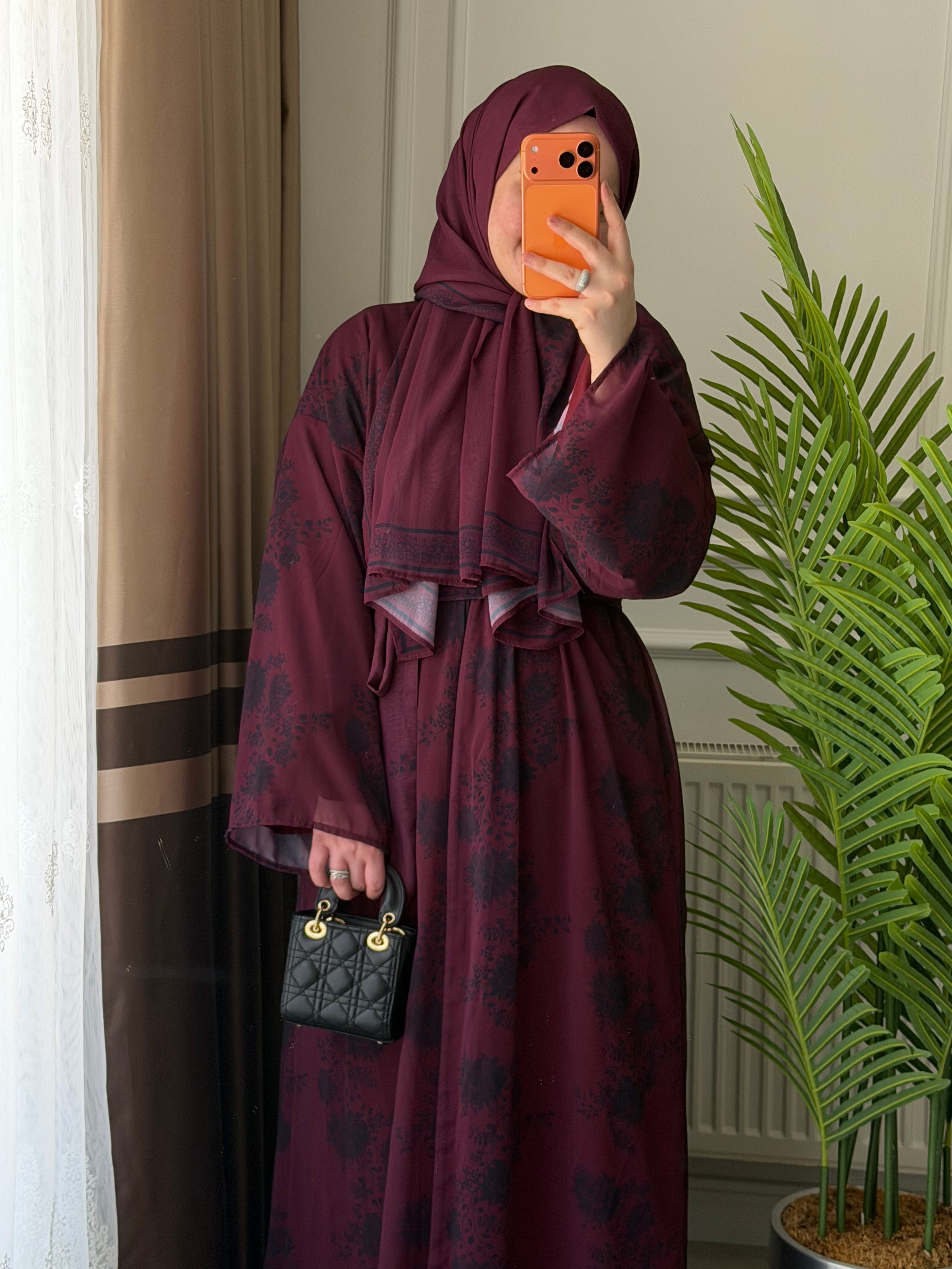 Hürrem Abaya Şal Takım - Bordo