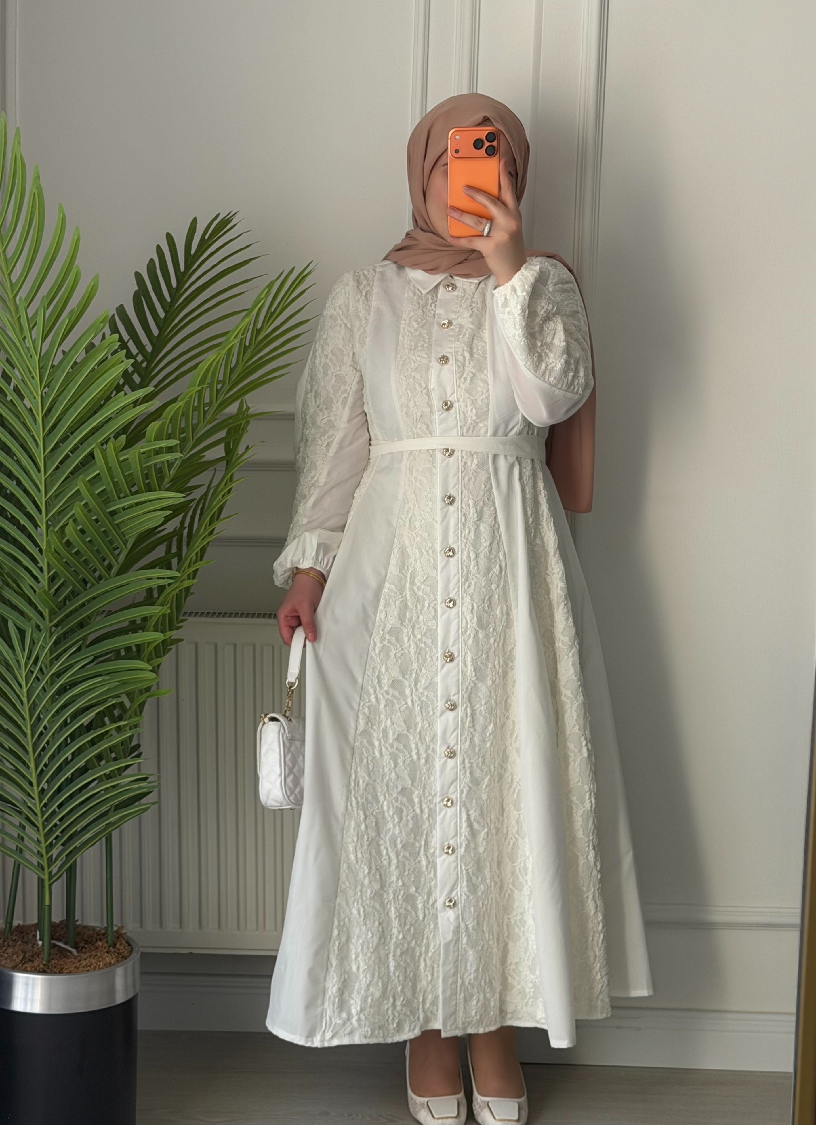 Monaşa Elbise - Beyaz