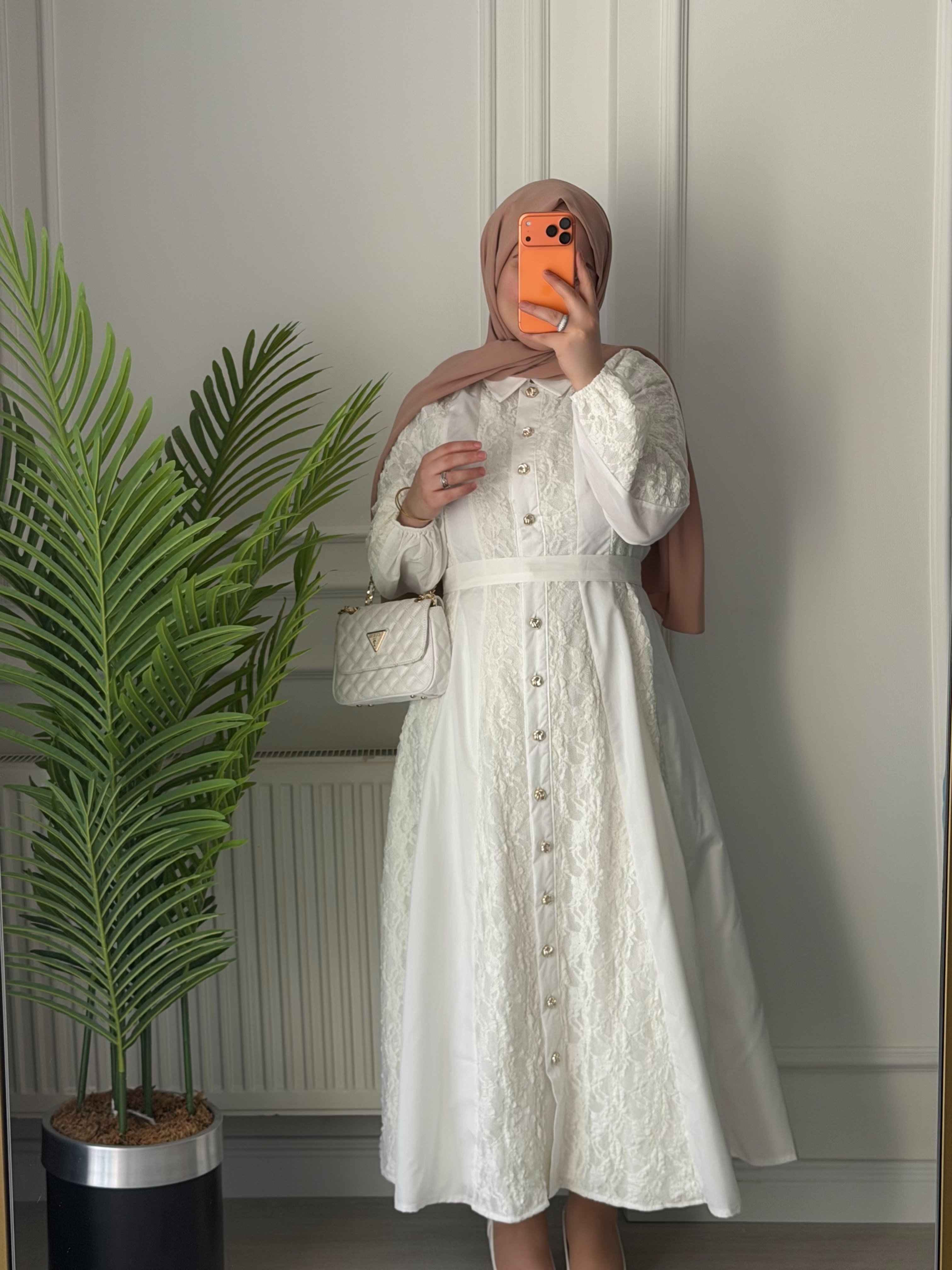 Monaşa Elbise - Beyaz