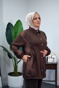 SHENAY Kabartma Desenli Takım - Kahve
