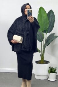 SHENAY Peluş Ceket - Siyah