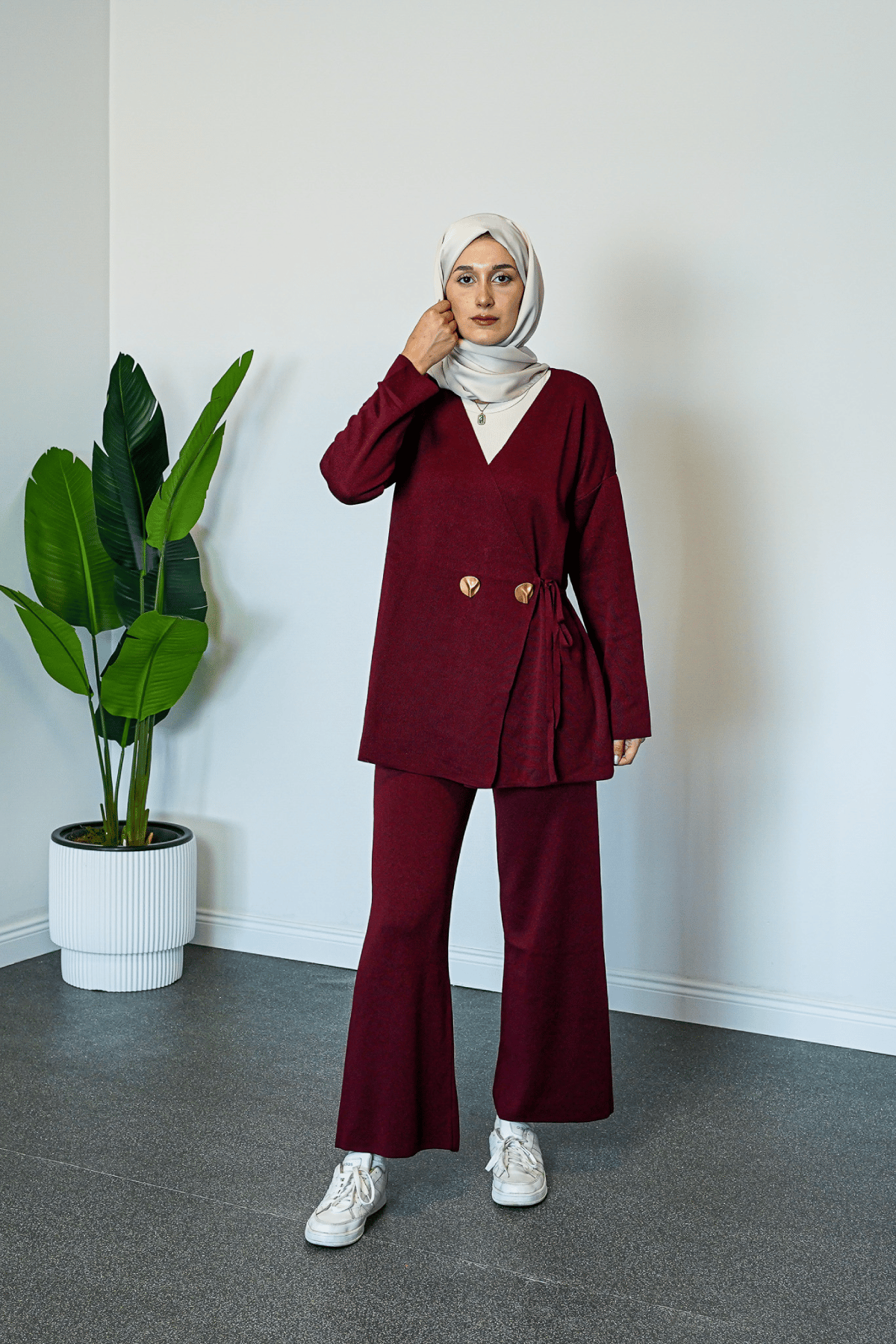 SHENAY Pure Elegance Tesettür İkili Takım Şık ve Rahat Günlük Kombin - Bordo