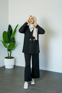 SHENAY Pure Elegance Tesettür İkili Takım Şık ve Rahat Günlük Kombin - Siyah