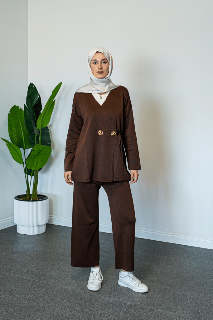 SHENAY Pure Elegance Tesettür İkili Takım Şık ve Rahat Günlük Kombin - Kahve