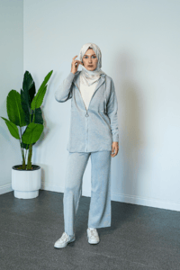 SHENAY Serenity Tesettür İkili Takım Fermuarlı Rahat Kalıp 4 Mevsim Kullanım - Gümüş