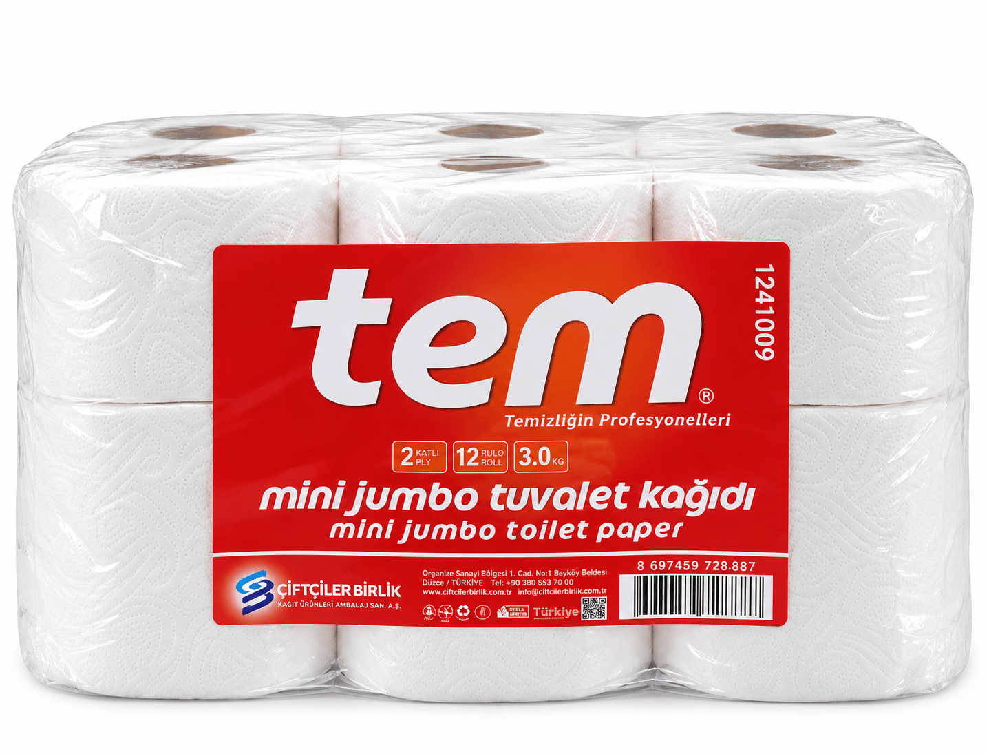 3 Kg Tem Mini Jumbo Tuvalet Kağıdı 141009 (Pk 12 Rulo)