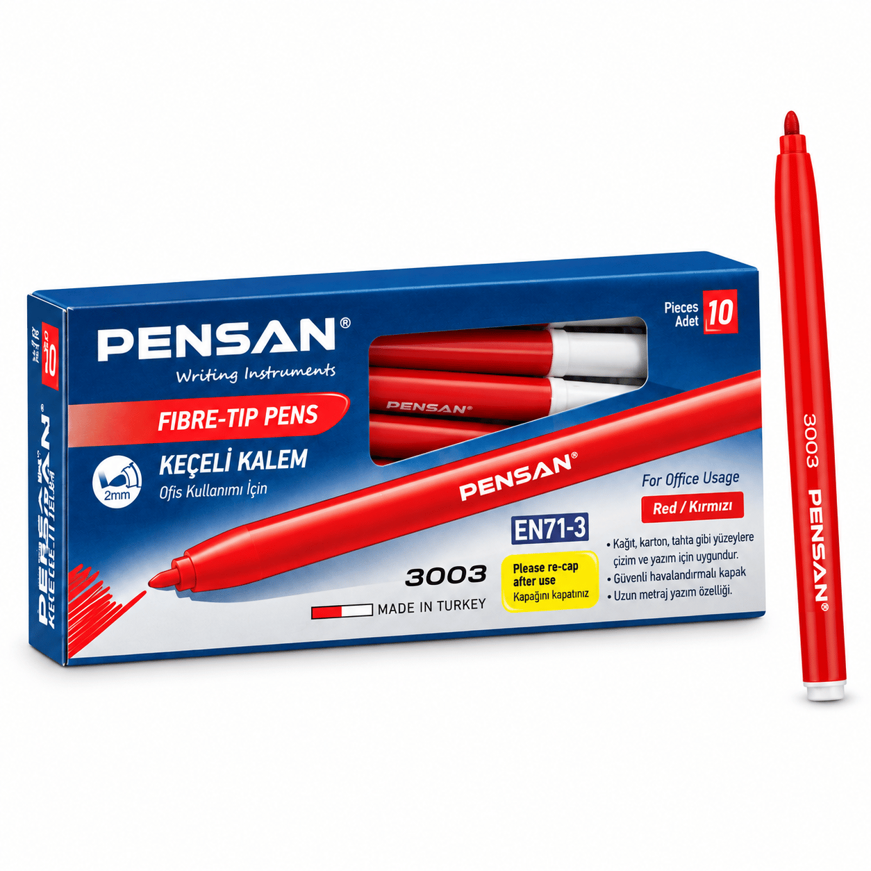 Pensan 3003 Ofis Tipi Keçeli Kalem Kırmızı