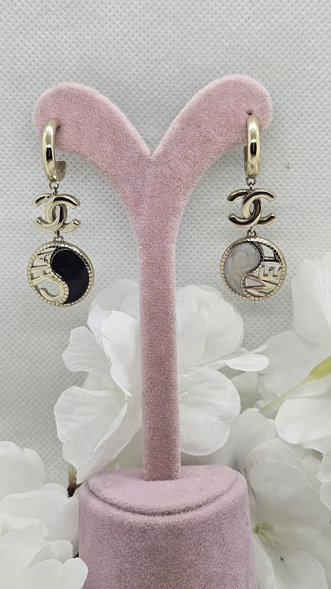 Gold CC Marka Yin Yang Model  İğnesi Gümüş Küpe