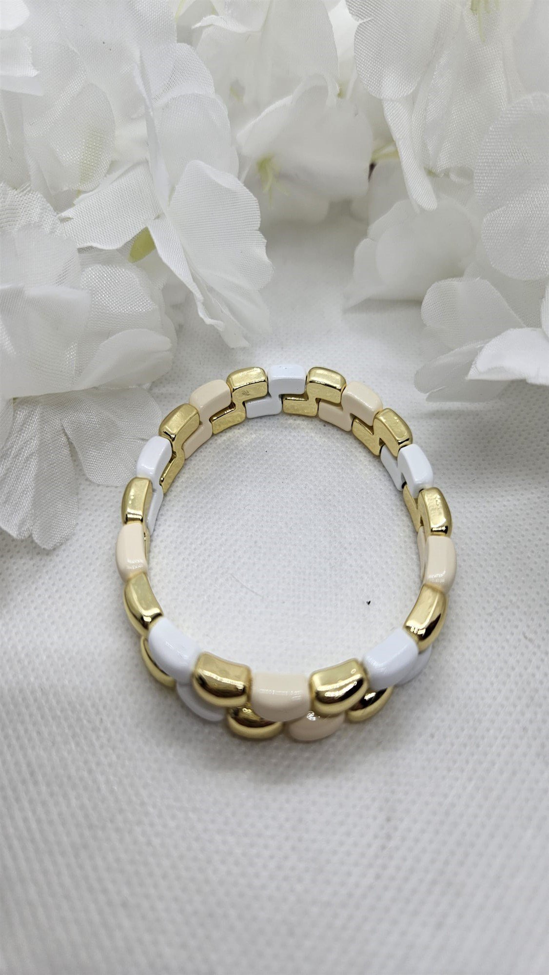 Gold Lastikli Taba-Beyaz  Bileklik