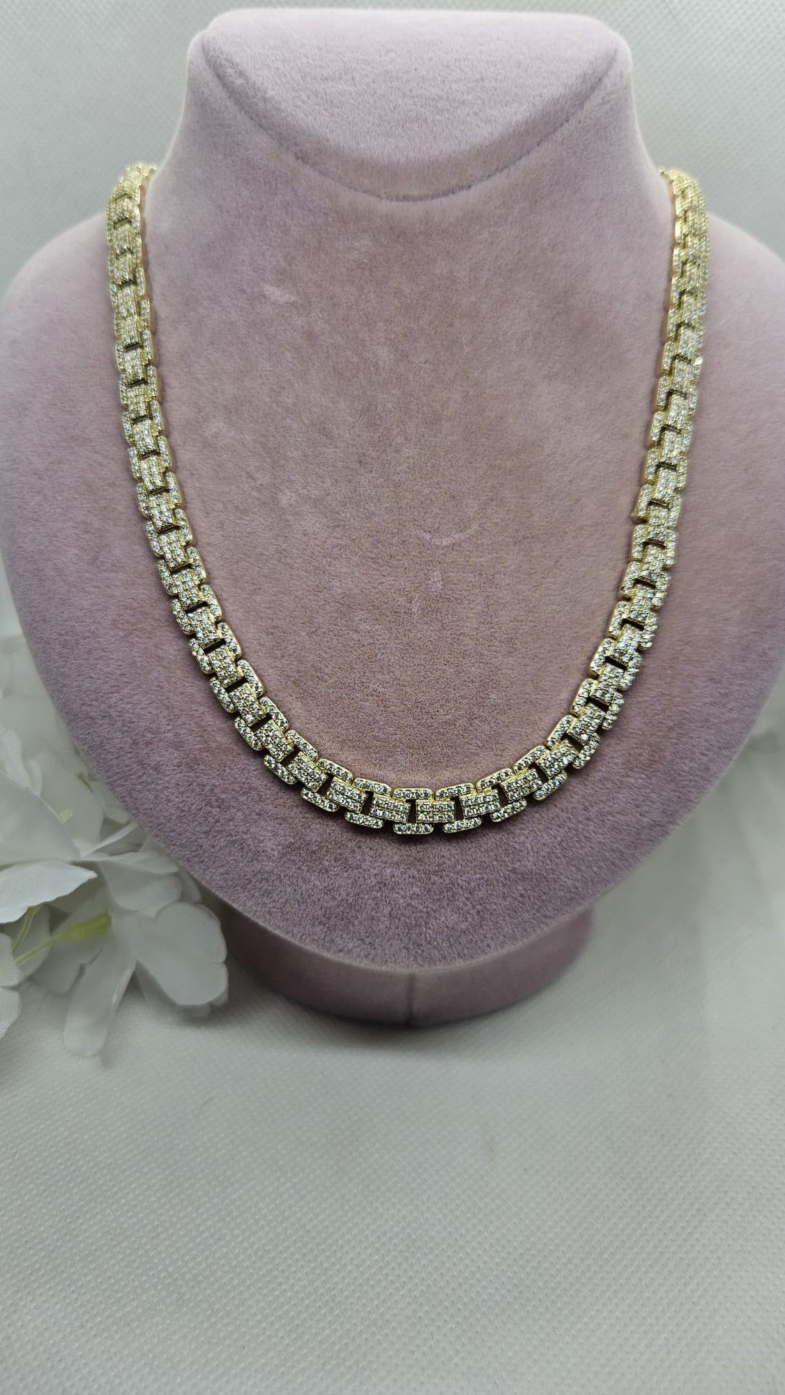 Gold VIP Döküm Zirkon Taşlı Unisex Kolye
