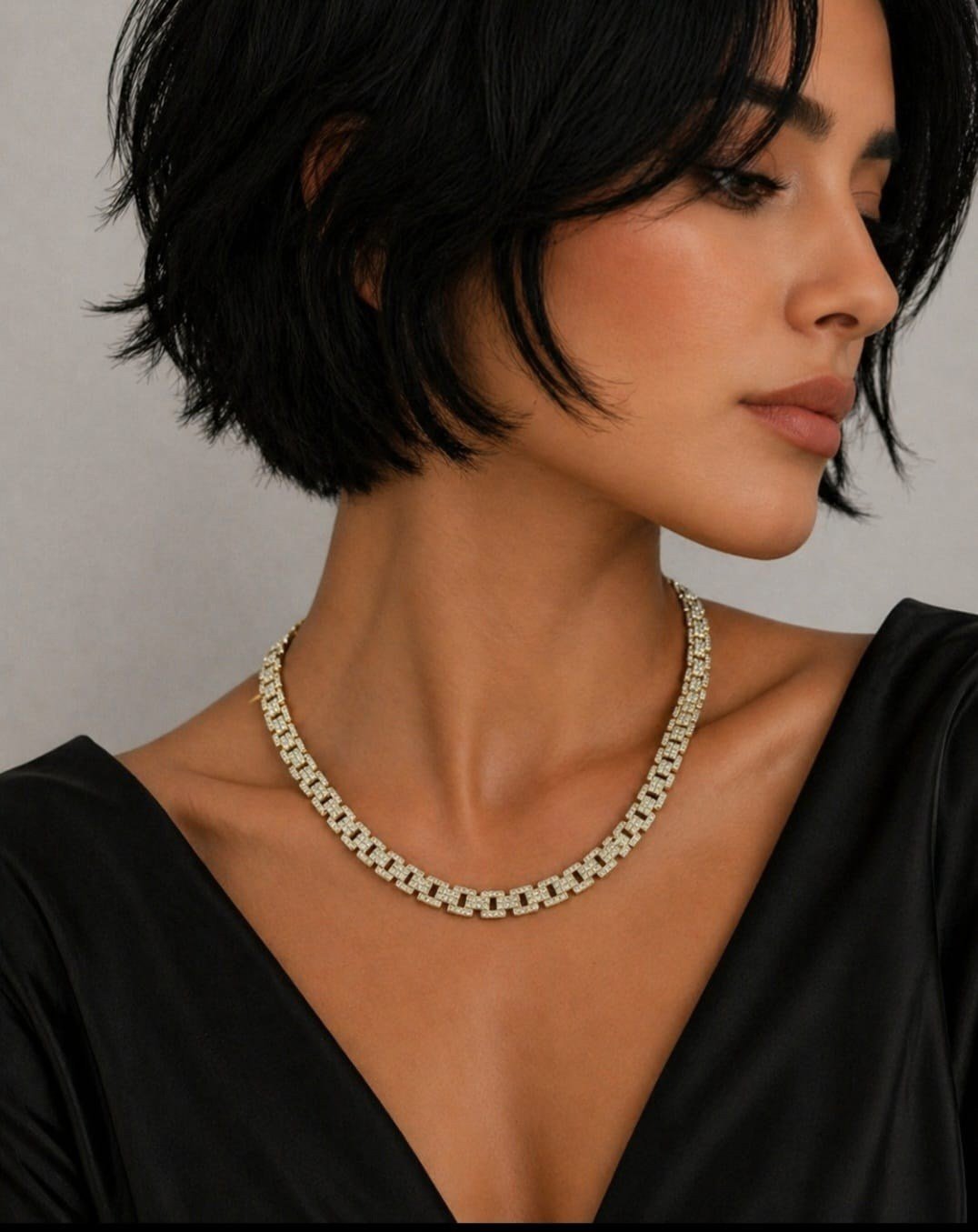 Gold VIP Döküm Zirkon Taşlı Unisex Kolye